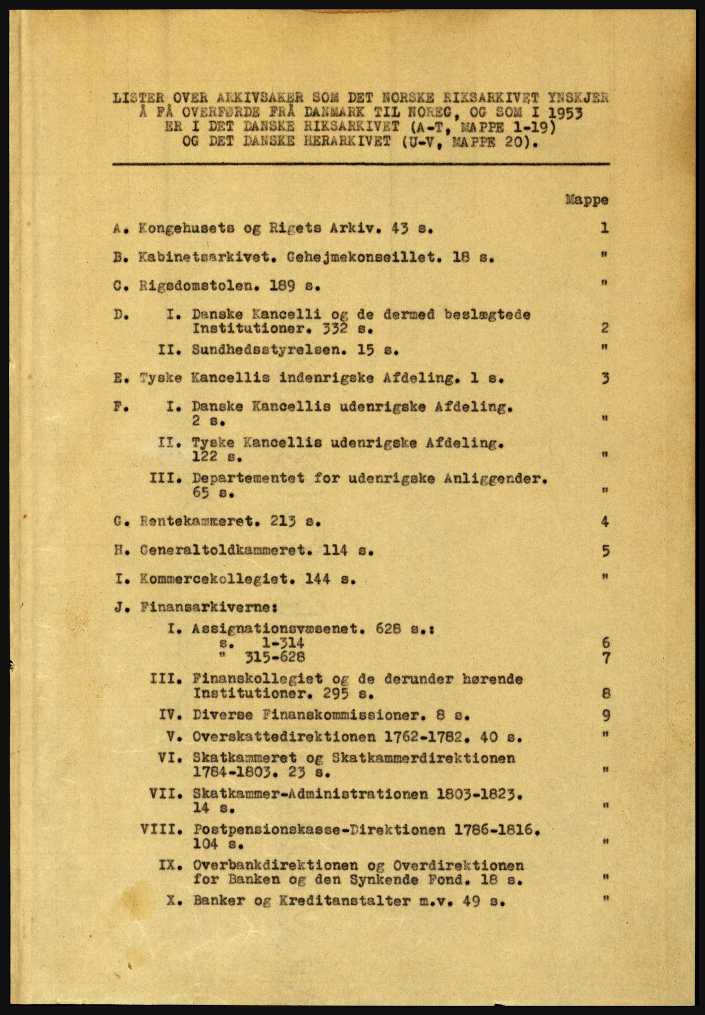 Riksarkivet, Seksjon for eldre arkiv og spesialsamlinger, RA/EA-6797/H/Ha, 1953