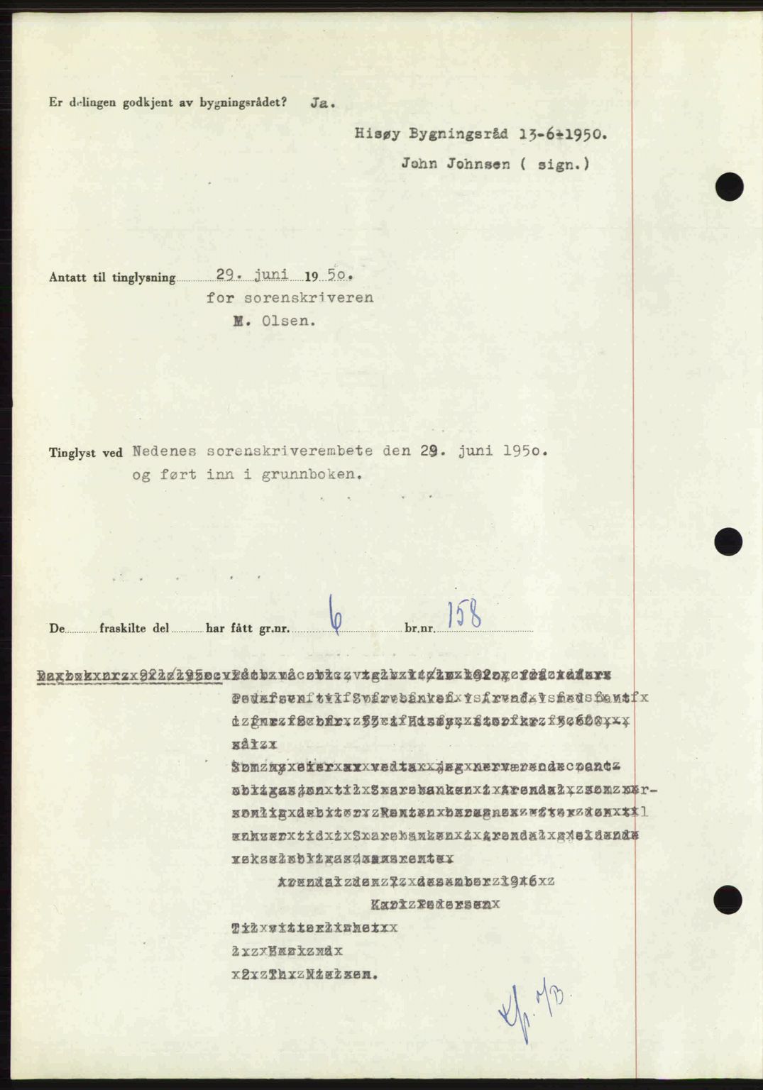 Nedenes sorenskriveri, AV/SAK-1221-0006/G/Gb/Gba/L0062: Pantebok nr. A14, 1949-1950, Dagboknr: 920/1950