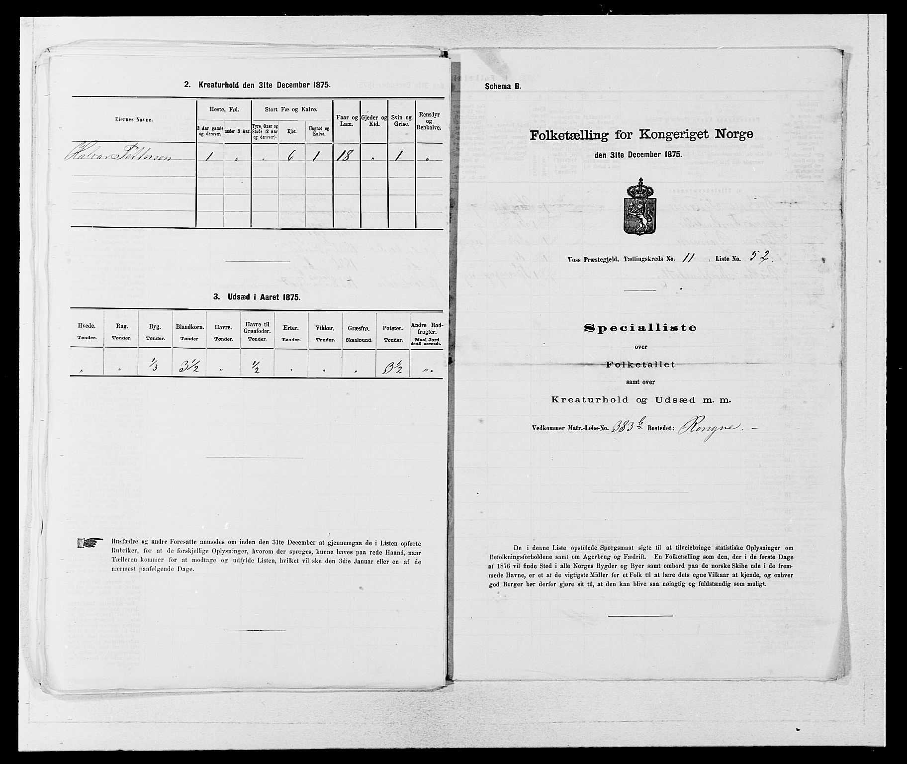 SAB, Folketelling 1875 for 1235P Voss prestegjeld, 1875, s. 1395