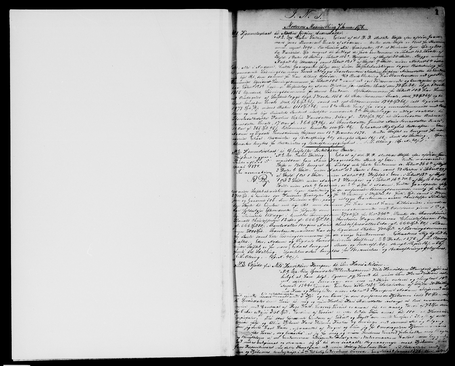 Eiker, Modum og Sigdal sorenskriveri, SAKO/A-123/G/Ga/Gaa/L0018a: Pantebok nr. I 18a, 1876-1878, s. 1
