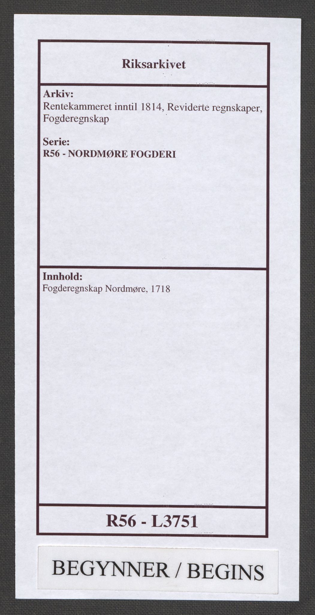 Rentekammeret inntil 1814, Reviderte regnskaper, Fogderegnskap, RA/EA-4092/R56/L3751: Fogderegnskap Nordmøre, 1718, s. 1