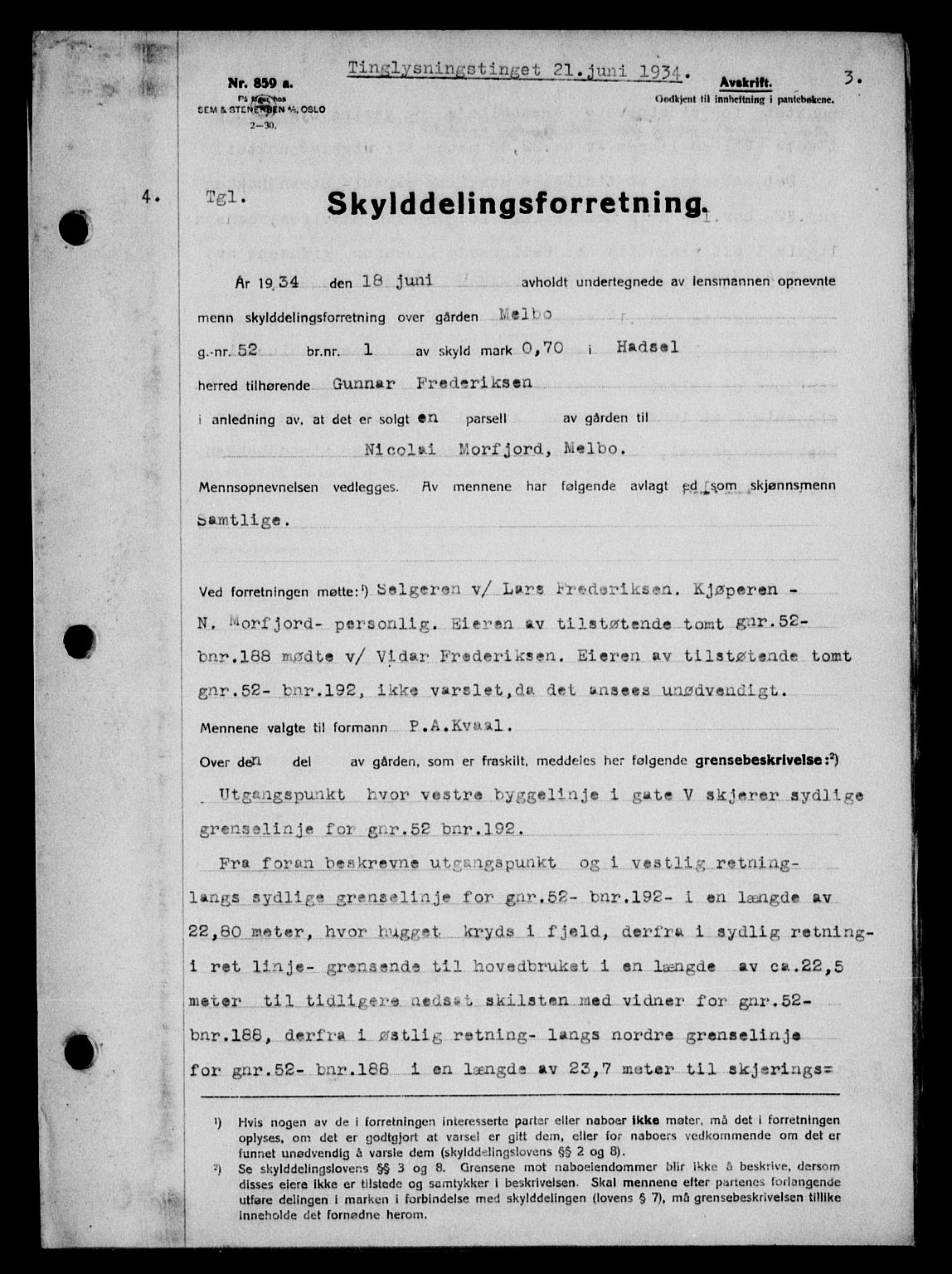 Vesterålen sorenskriveri, SAT/A-4180/1/2/2Ca/L0060: Pantebok nr. 53, 1934-1934, Tingl.dato: 21.06.1934