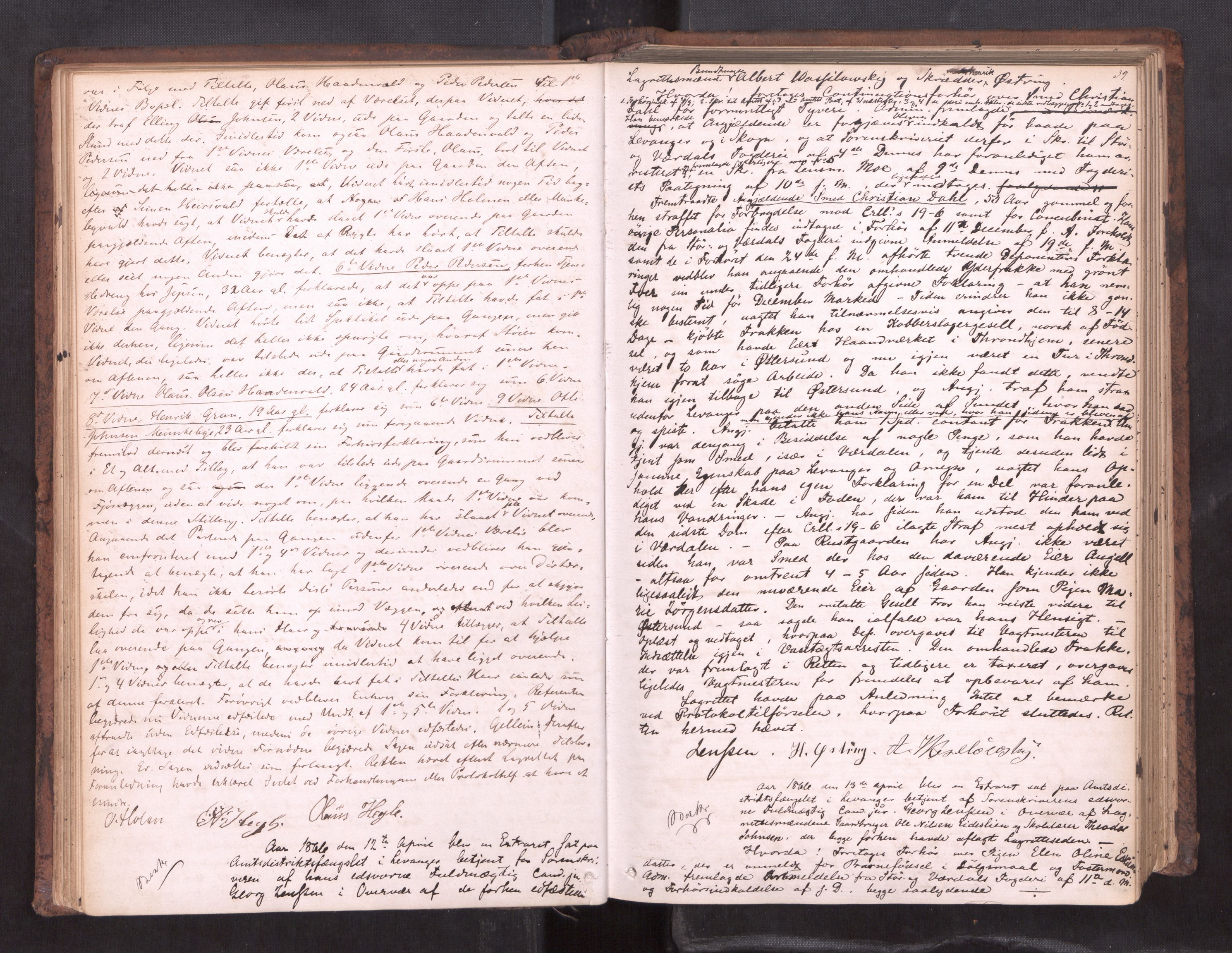 Stjør- og Verdal sorenskriveri, AV/SAT-A-4167/1/1/1B/L0019: Ekstrarettsprotokoll, 1864-1877, s. 38b-39a
