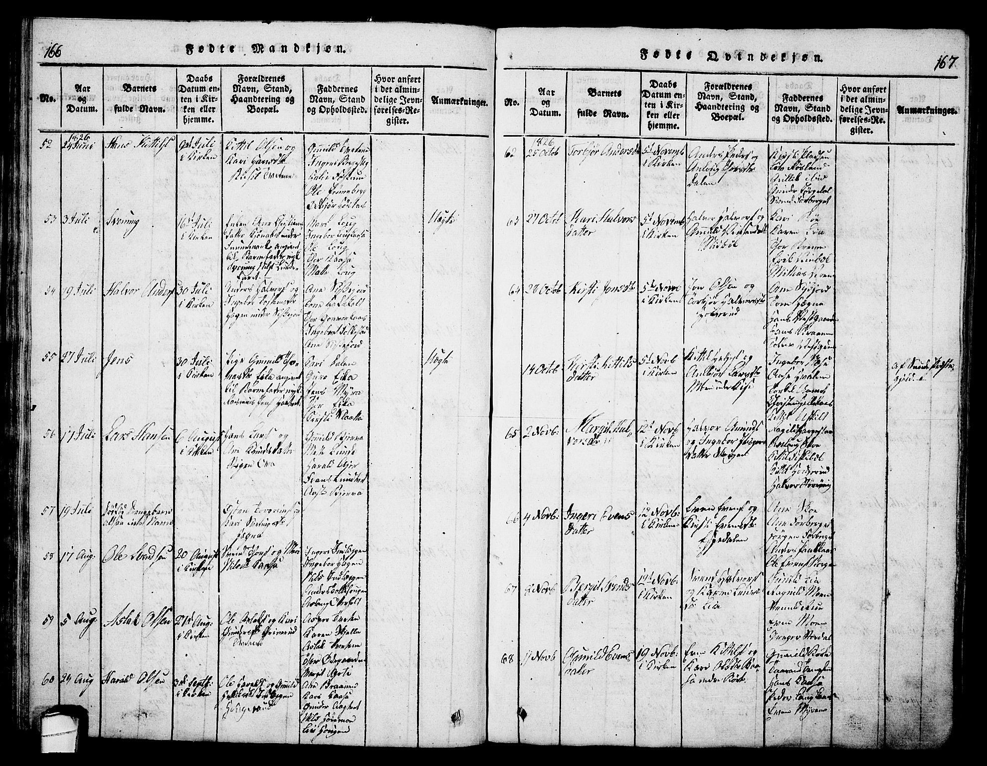Bø kirkebøker, AV/SAKO-A-257/G/Ga/L0001: Klokkerbok nr. 1, 1815-1831, s. 166-167