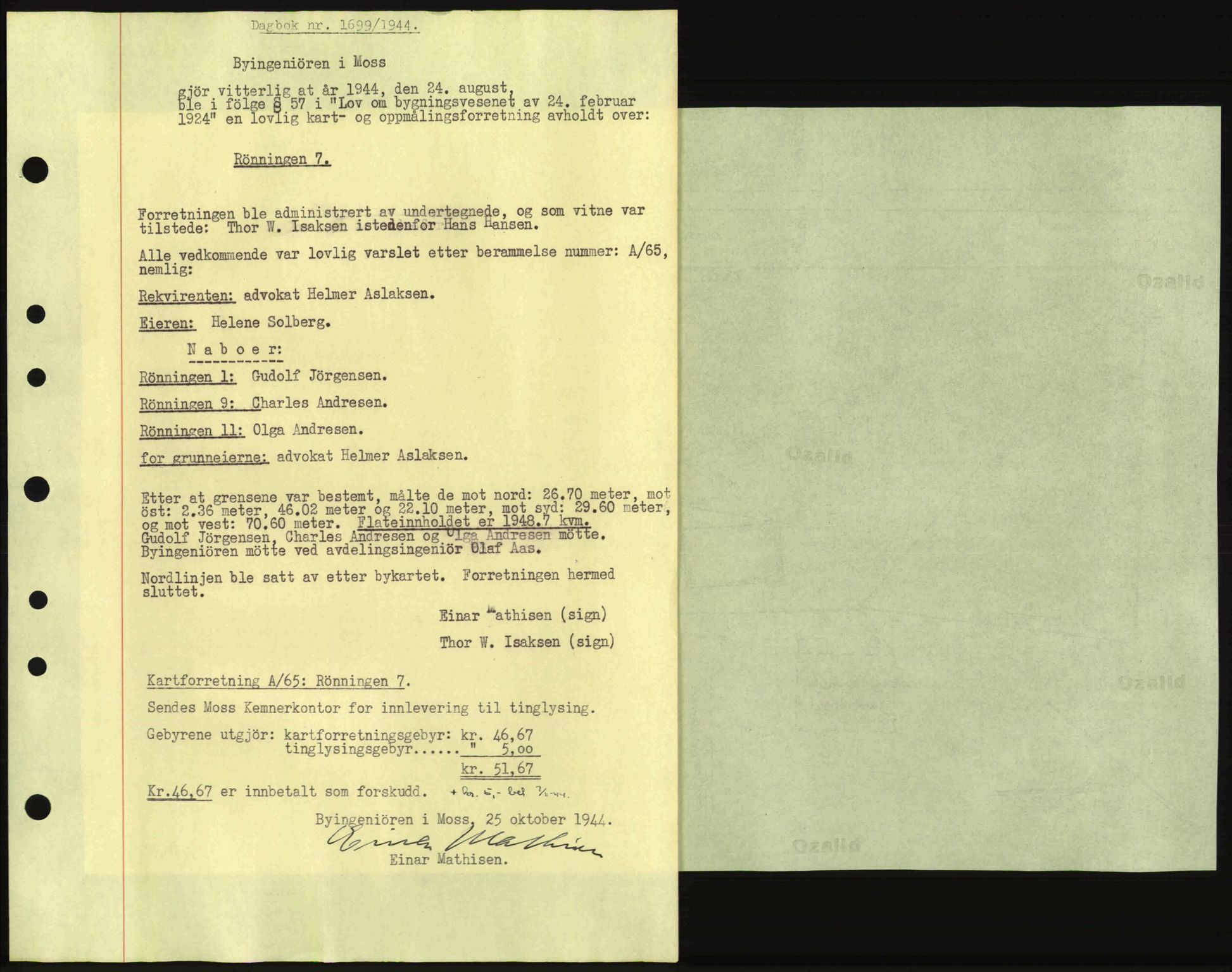 Moss sorenskriveri, SAO/A-10168: Pantebok nr. A13, 1944-1945, Dagboknr: 1699/1944