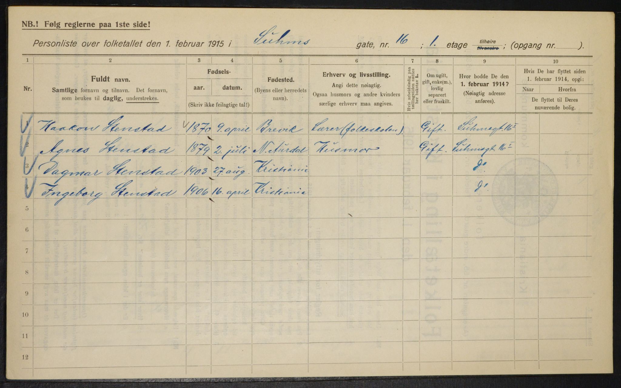 OBA, Kommunal folketelling 1.2.1915 for Kristiania, 1915, s. 104929