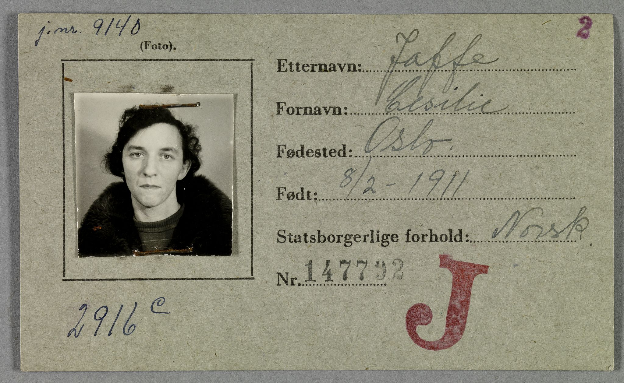 Sosialdepartementet, Våre Falne, AV/RA-S-1708/E/Ee/L0021A: Fotografier av jøder på legitimasjonskort (1941-42), 1941-1942, s. 171