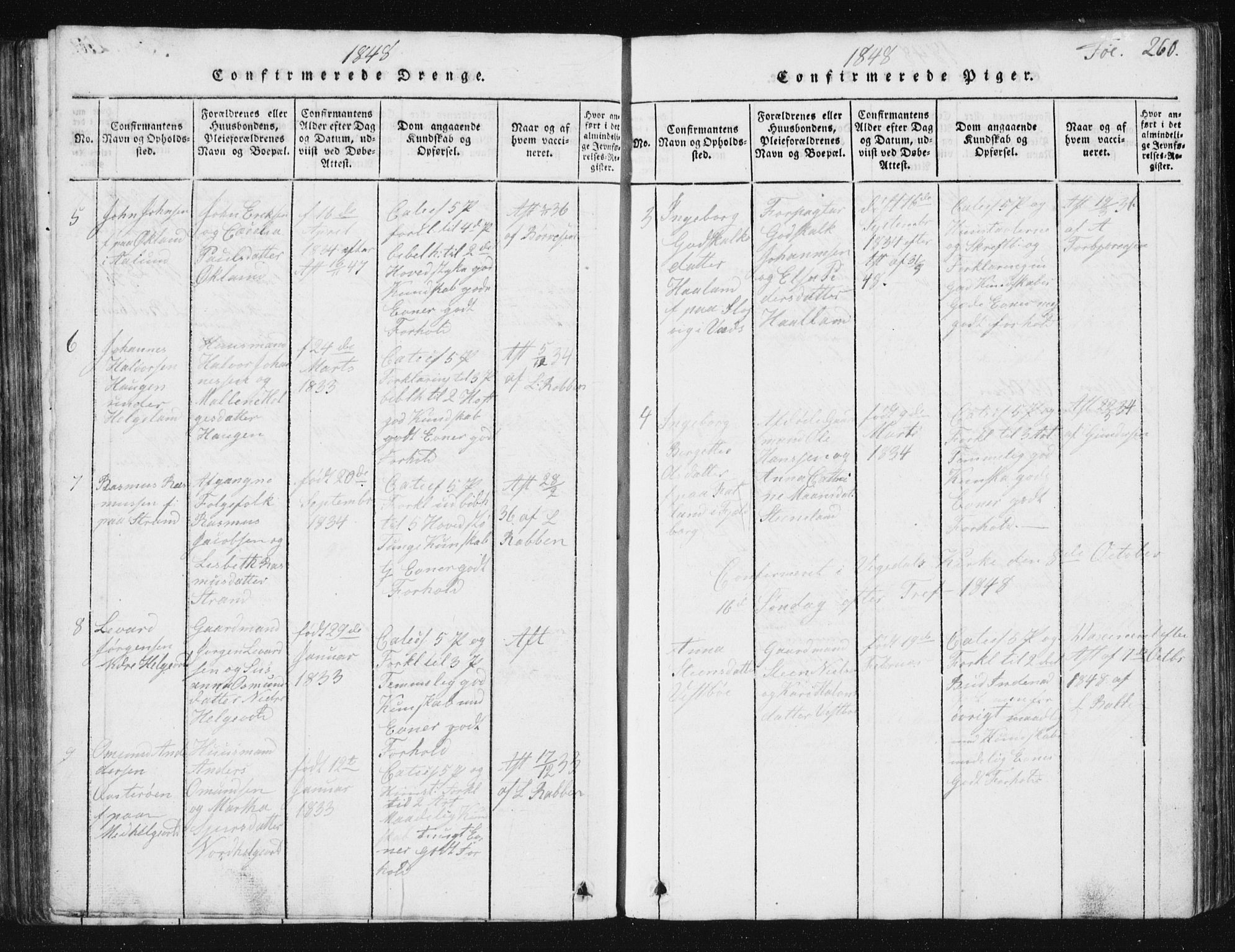 Vikedal sokneprestkontor, SAST/A-101840/01/V: Klokkerbok nr. B 2, 1816-1863, s. 260