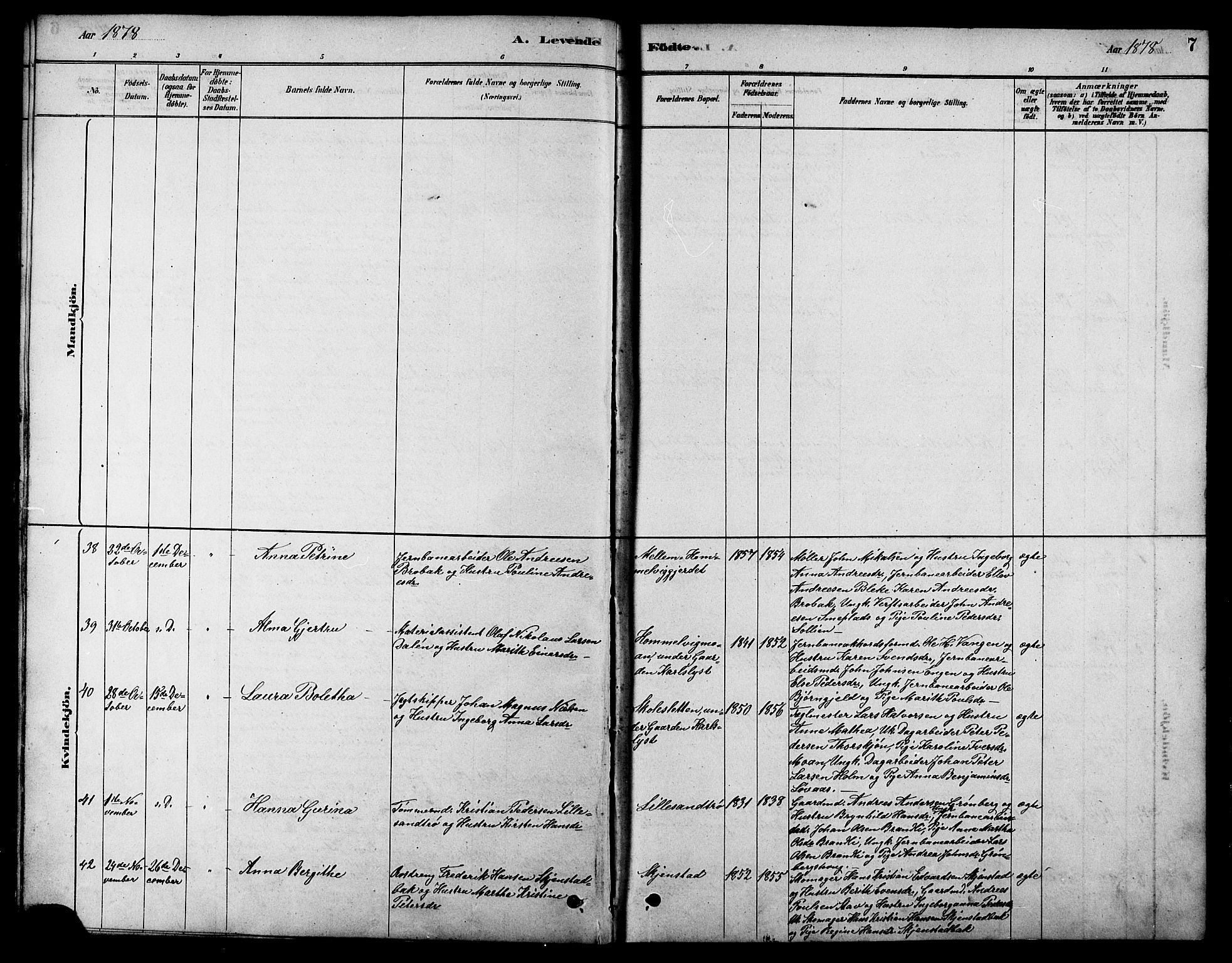 Ministerialprotokoller, klokkerbøker og fødselsregistre - Sør-Trøndelag, SAT/A-1456/616/L0423: Klokkerbok nr. 616C06, 1878-1903, s. 7