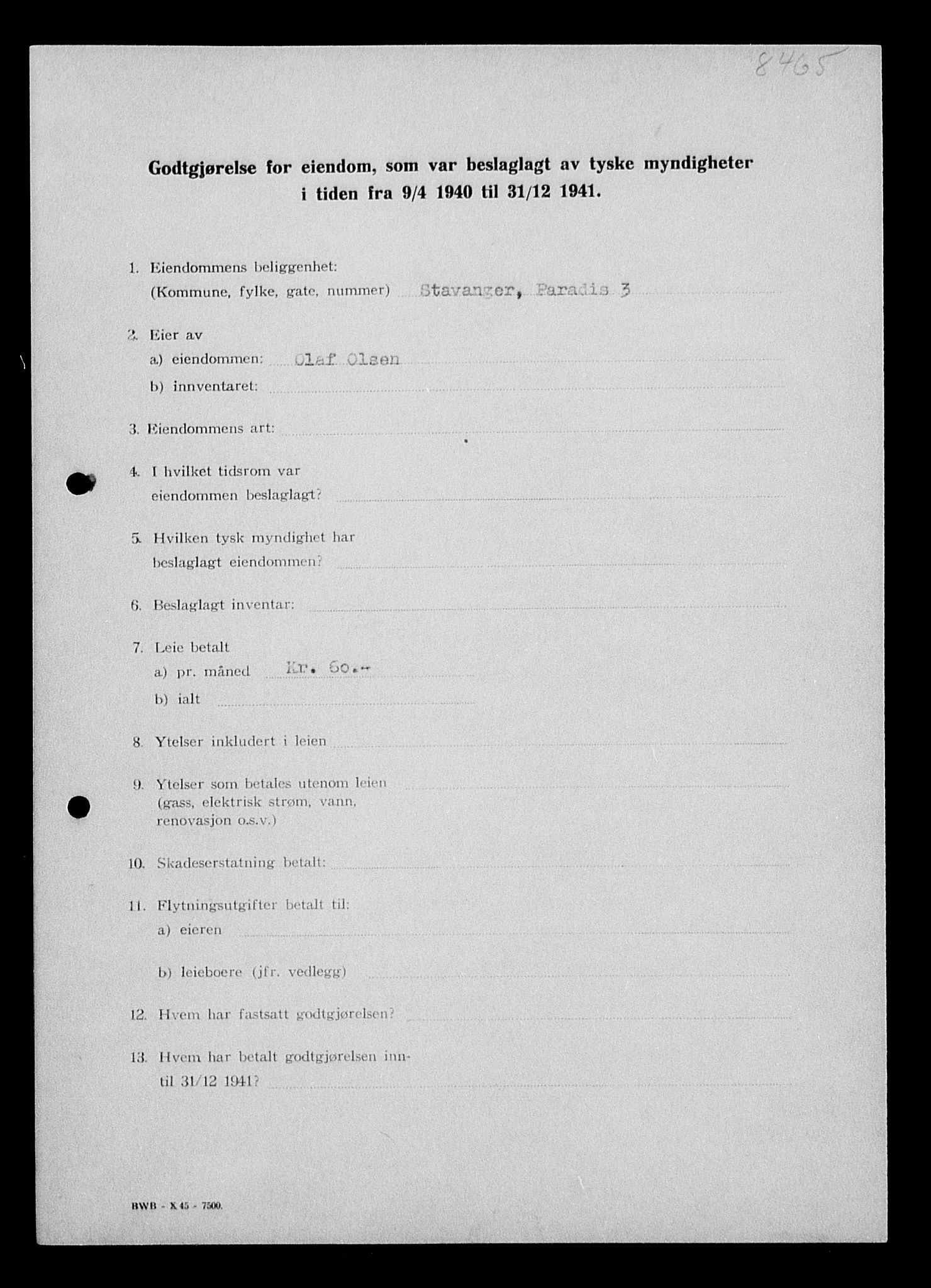 Justisdepartementet, Tilbakeføringskontoret for inndratte formuer, AV/RA-S-1564/I/L1014: Godtgjørelse for beslaglagt eiendom, 1940-1941, s. 103