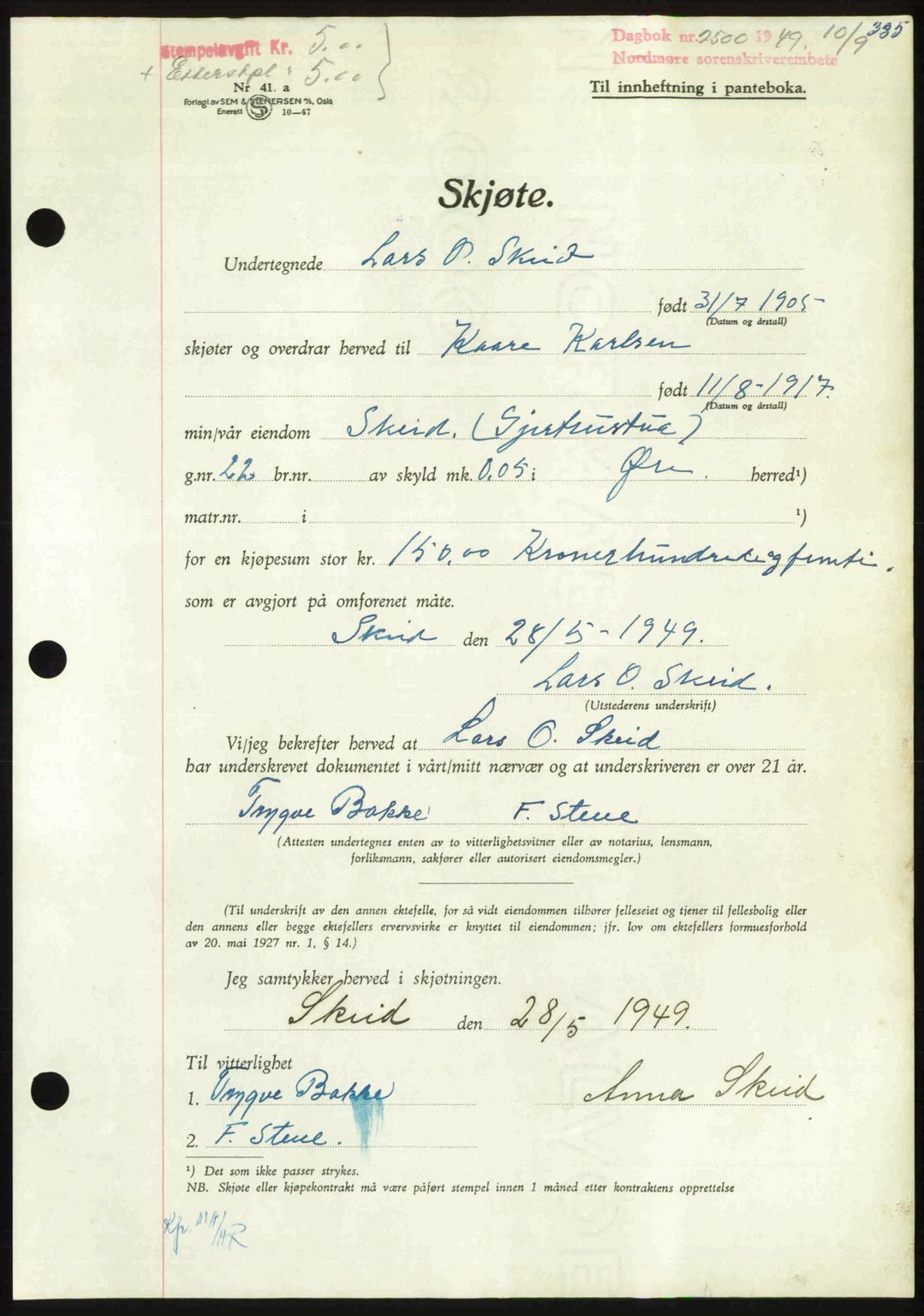 Nordmøre sorenskriveri, AV/SAT-A-4132/1/2/2Ca: Pantebok nr. A112, 1949-1949, Dagboknr: 2500/1949