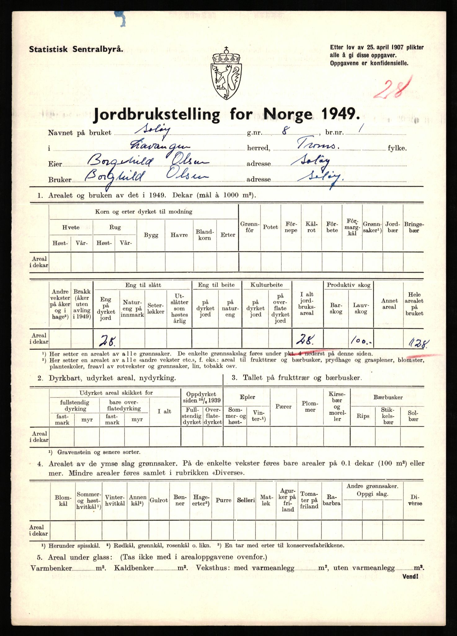 Statistisk sentralbyrå, Næringsøkonomiske emner, Jordbruk, skogbruk, jakt, fiske og fangst, AV/RA-S-2234/G/Gc/L0437: Troms: Gratangen og Lavangen, 1949, s. 173