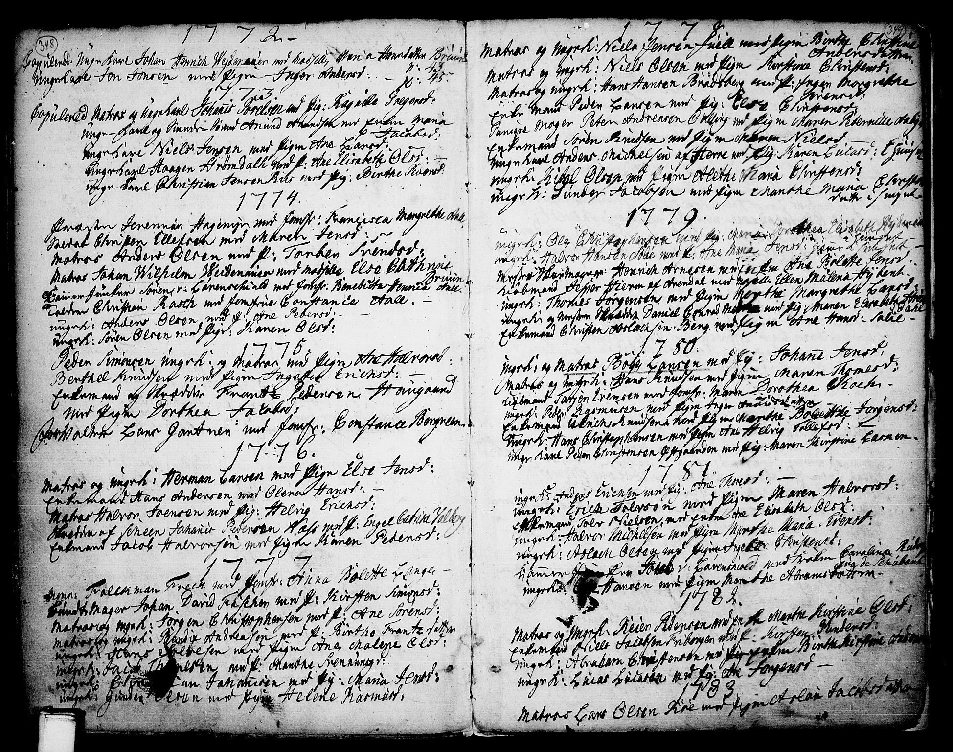 Porsgrunn kirkebøker , AV/SAKO-A-104/F/Fa/L0002: Ministerialbok nr. 2, 1764-1814, s. 348-349