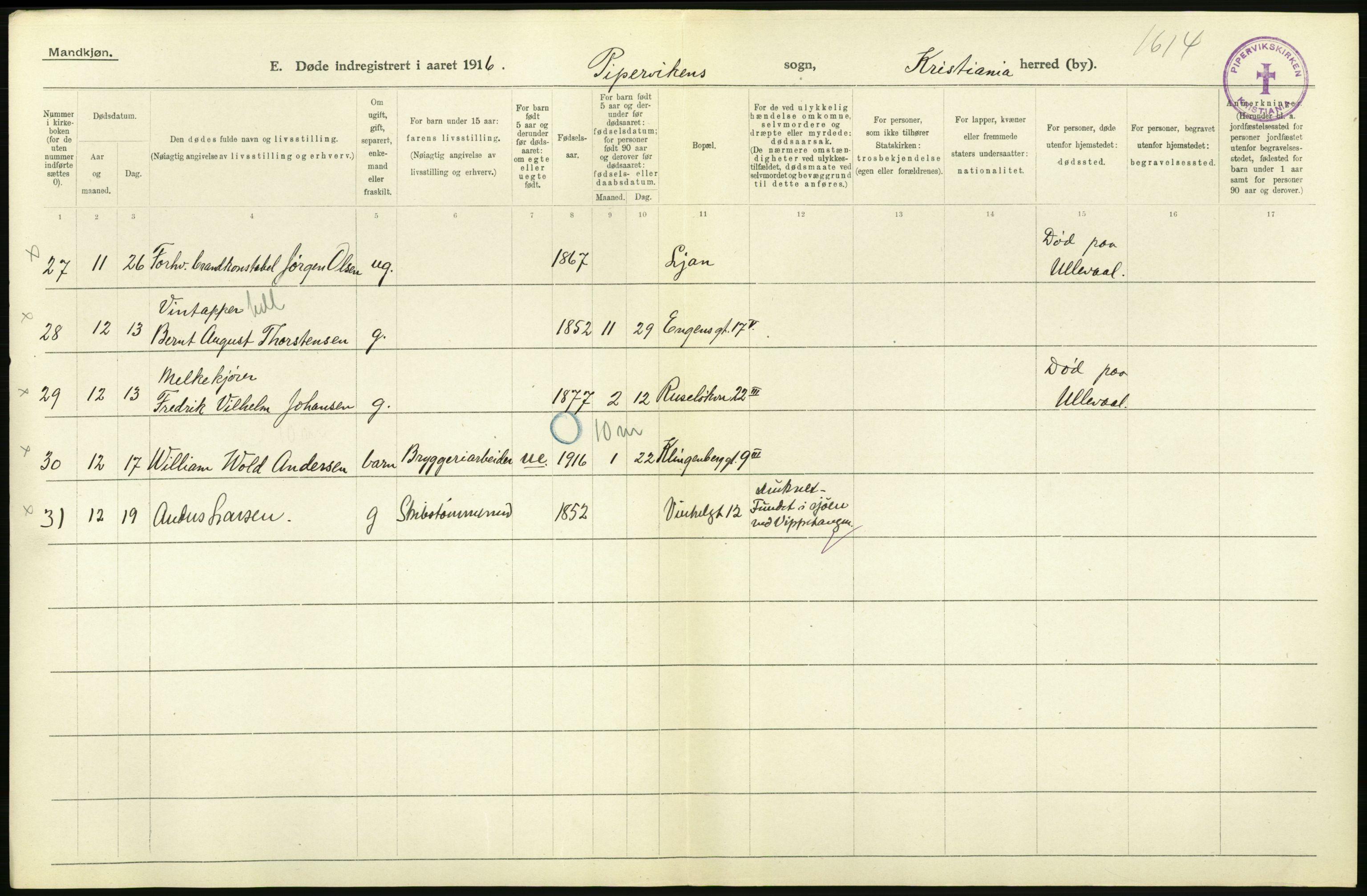 Statistisk sentralbyrå, Sosiodemografiske emner, Befolkning, AV/RA-S-2228/D/Df/Dfb/Dfbf/L0009: Kristiania: Døde., 1916, s. 532