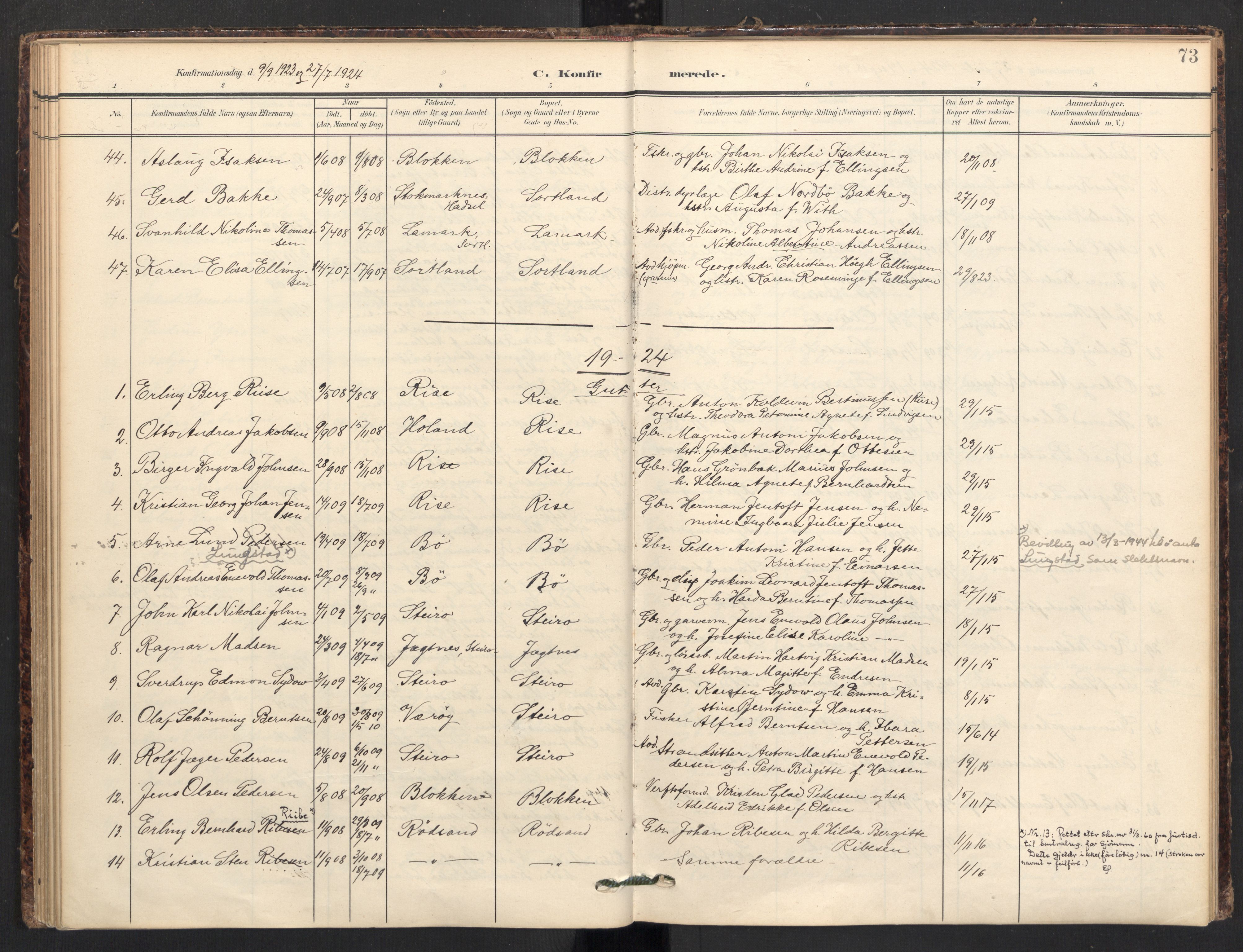 Ministerialprotokoller, klokkerbøker og fødselsregistre - Nordland, AV/SAT-A-1459/895/L1375: Ministerialbok nr. 895A10, 1907-1938, s. 73