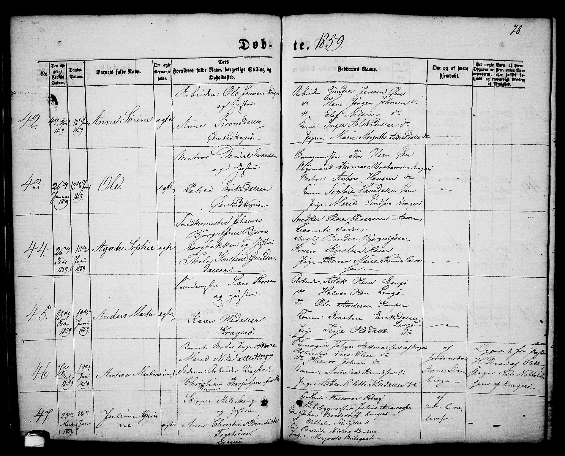 Kragerø kirkebøker, AV/SAKO-A-278/G/Ga/L0004: Klokkerbok nr. 4, 1853-1865, s. 78