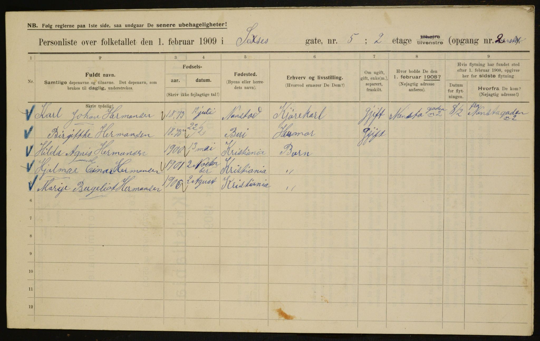 OBA, Kommunal folketelling 1.2.1909 for Kristiania kjøpstad, 1909, s. 85959