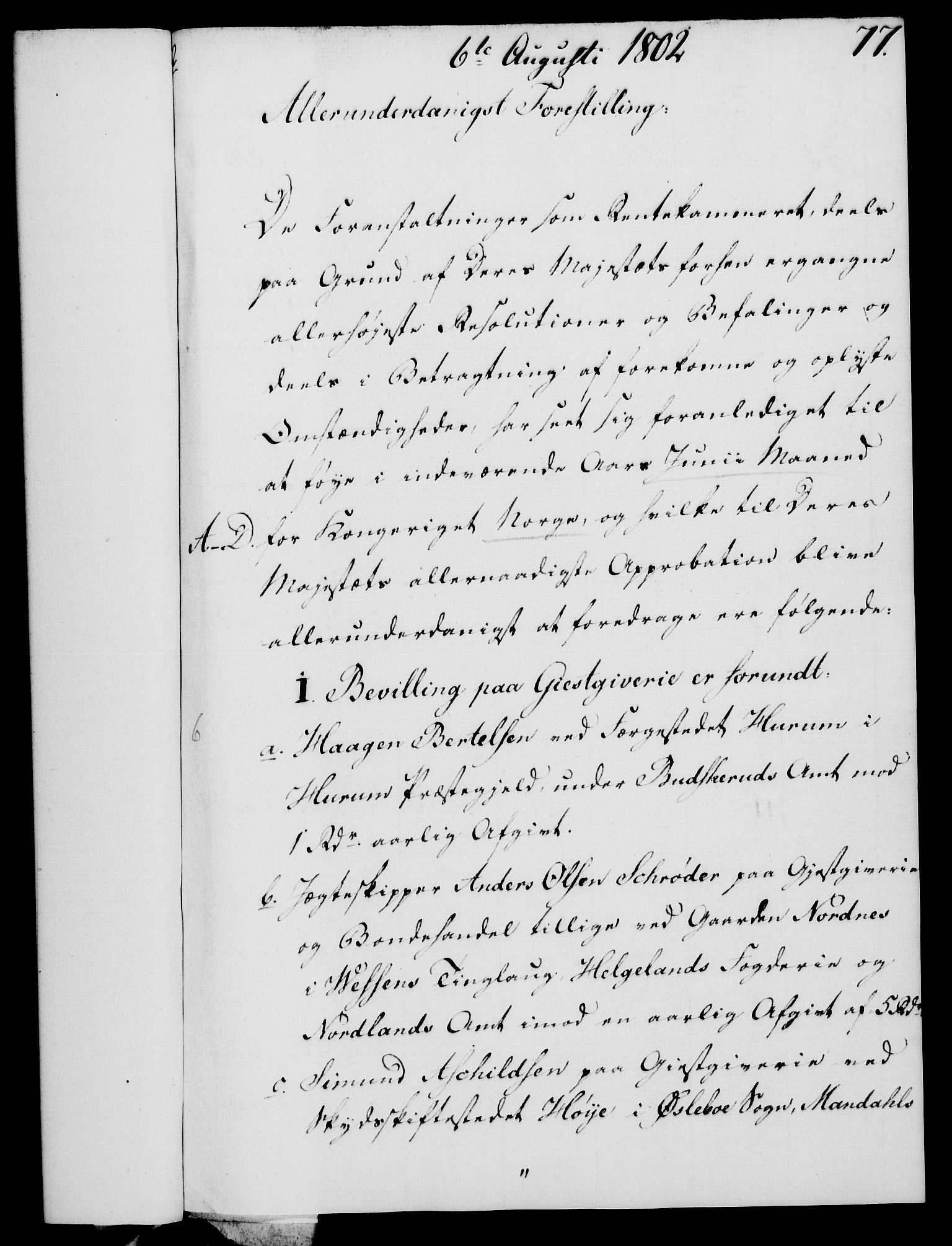 Rentekammeret, Kammerkanselliet, RA/EA-3111/G/Gf/Gfa/L0084: Norsk relasjons- og resolusjonsprotokoll (merket RK 52.84), 1802, s. 482