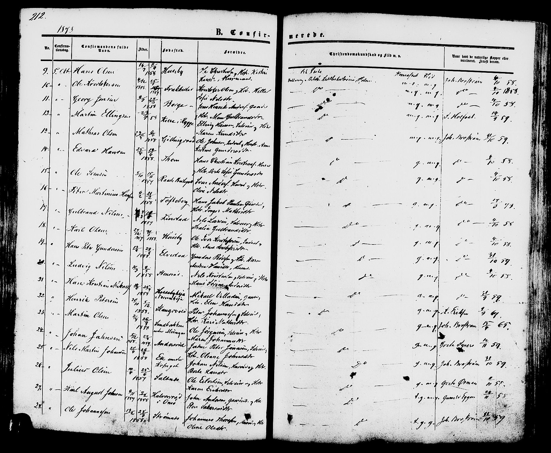 Råde prestekontor kirkebøker, AV/SAO-A-2009/F/Fa/L0006: Ministerialbok nr. 6, 1854-1877, s. 212