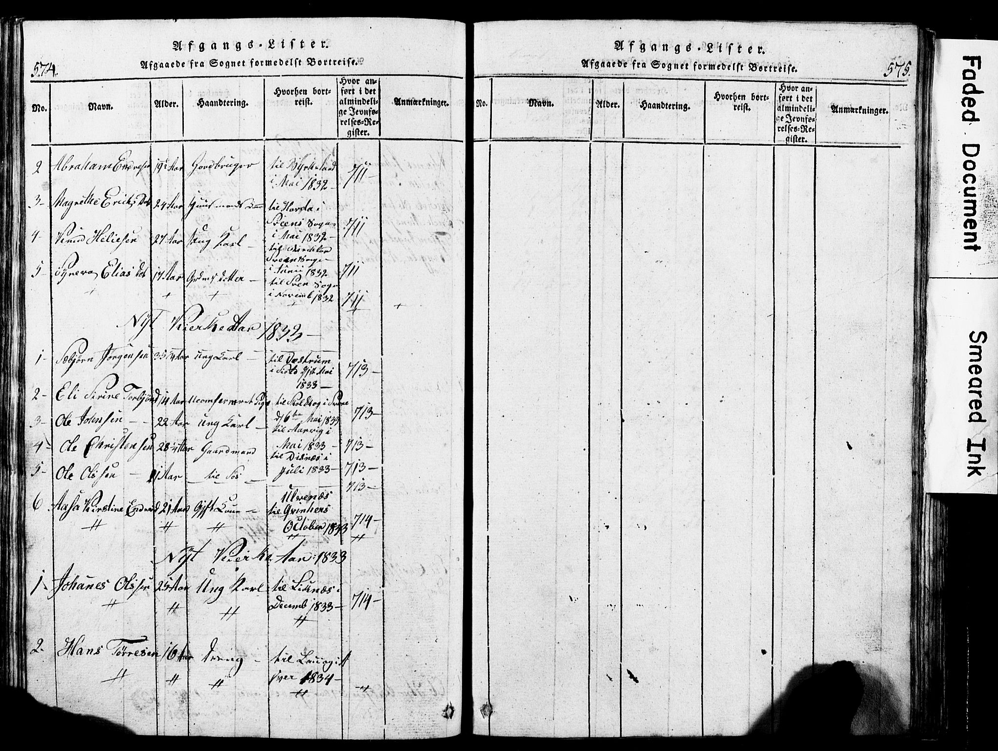 Torvastad sokneprestkontor, SAST/A -101857/H/Ha/Hab/L0002: Klokkerbok nr. B 2, 1817-1834, s. 574-575