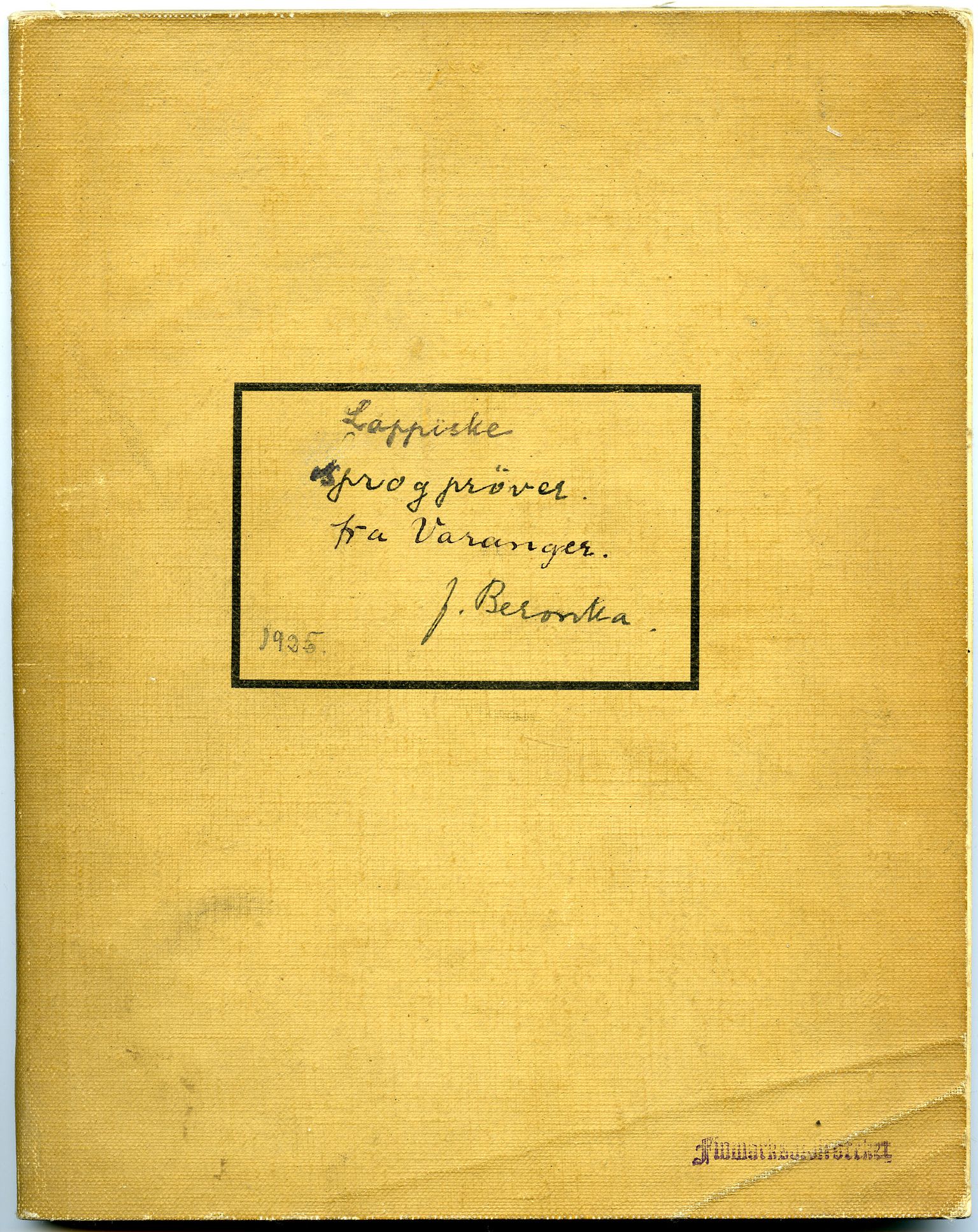 Johan Beronkas testamentariske gave, FMFB/A-1098/G/L0022: Lappiske språkprøver fra Varanger, 1935, s. 1