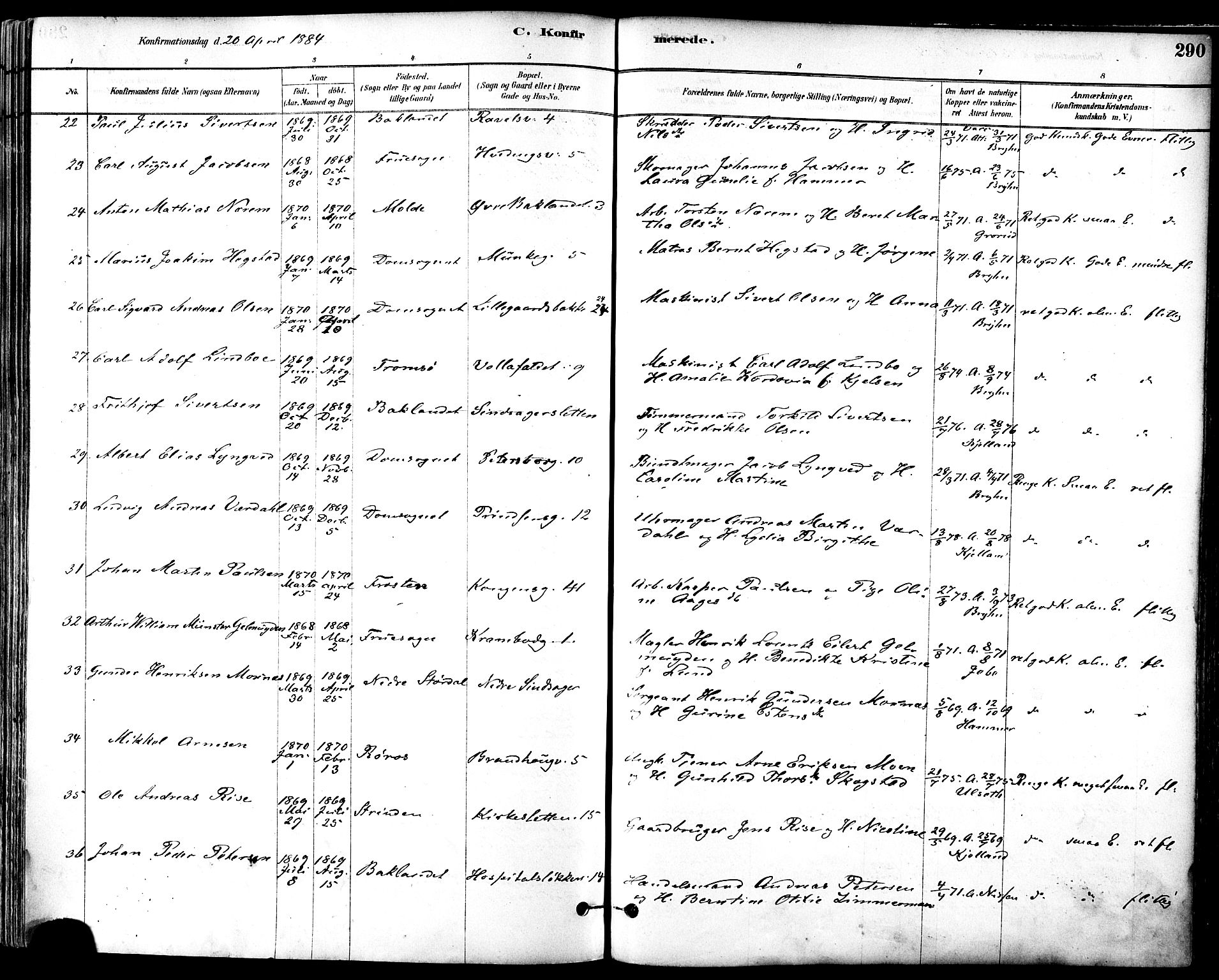 Ministerialprotokoller, klokkerbøker og fødselsregistre - Sør-Trøndelag, SAT/A-1456/601/L0057: Ministerialbok nr. 601A25, 1877-1891, s. 290