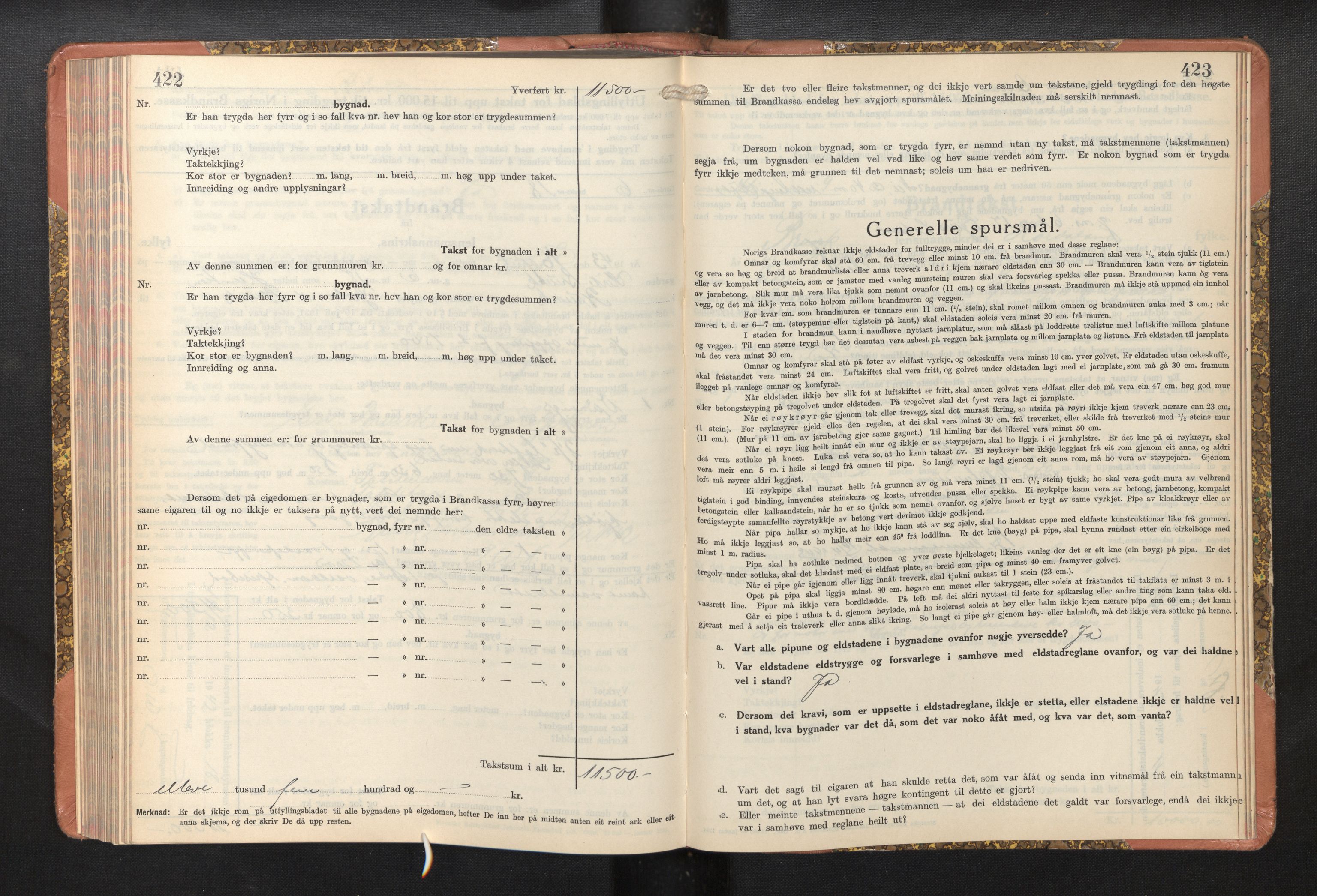 Lensmannen i Bruvik, AV/SAB-A-31301/0012/L0011: Branntakstprotokoll, skjematakst, 1936-1949, s. 422-423