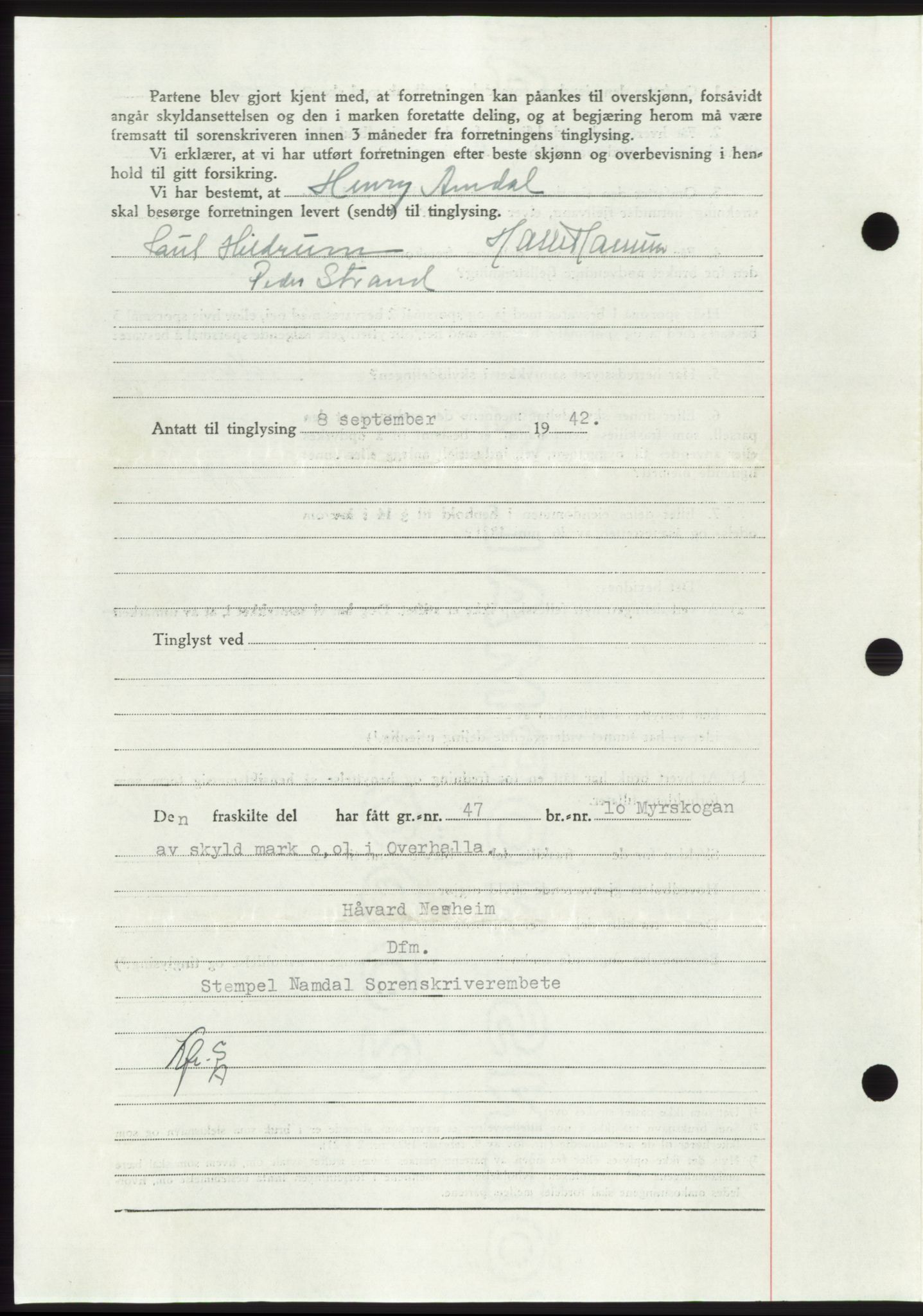 Namdal sorenskriveri, SAT/A-4133/1/2/2C: Pantebok nr. -, 1942-1943, Dagboknr: 1677/1942
