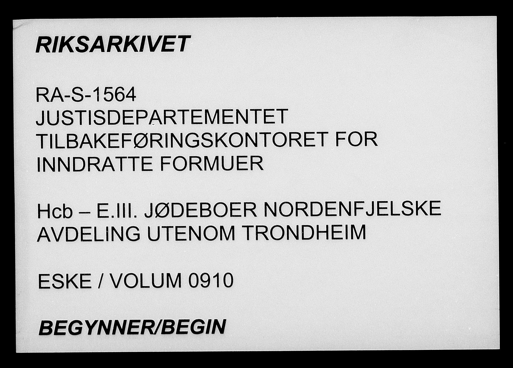 Justisdepartementet, Tilbakeføringskontoret for inndratte formuer, RA/S-1564/H/Hc/Hcb/L0910: --, 1945-1947, s. 1