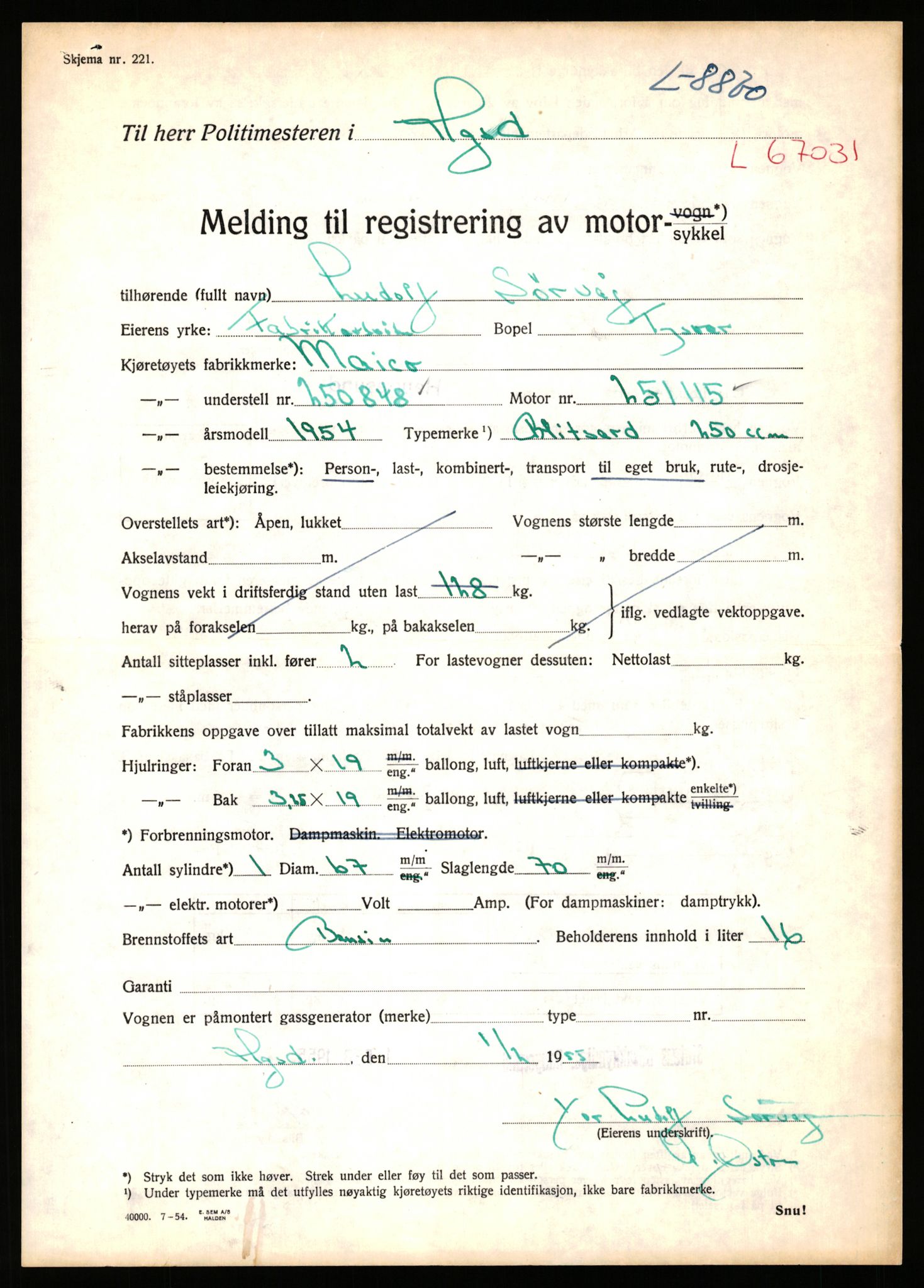 Stavanger trafikkstasjon, AV/SAST-A-101942/0/F/L0017: L-6500 - L-9879, 1930-1971, s. 1967