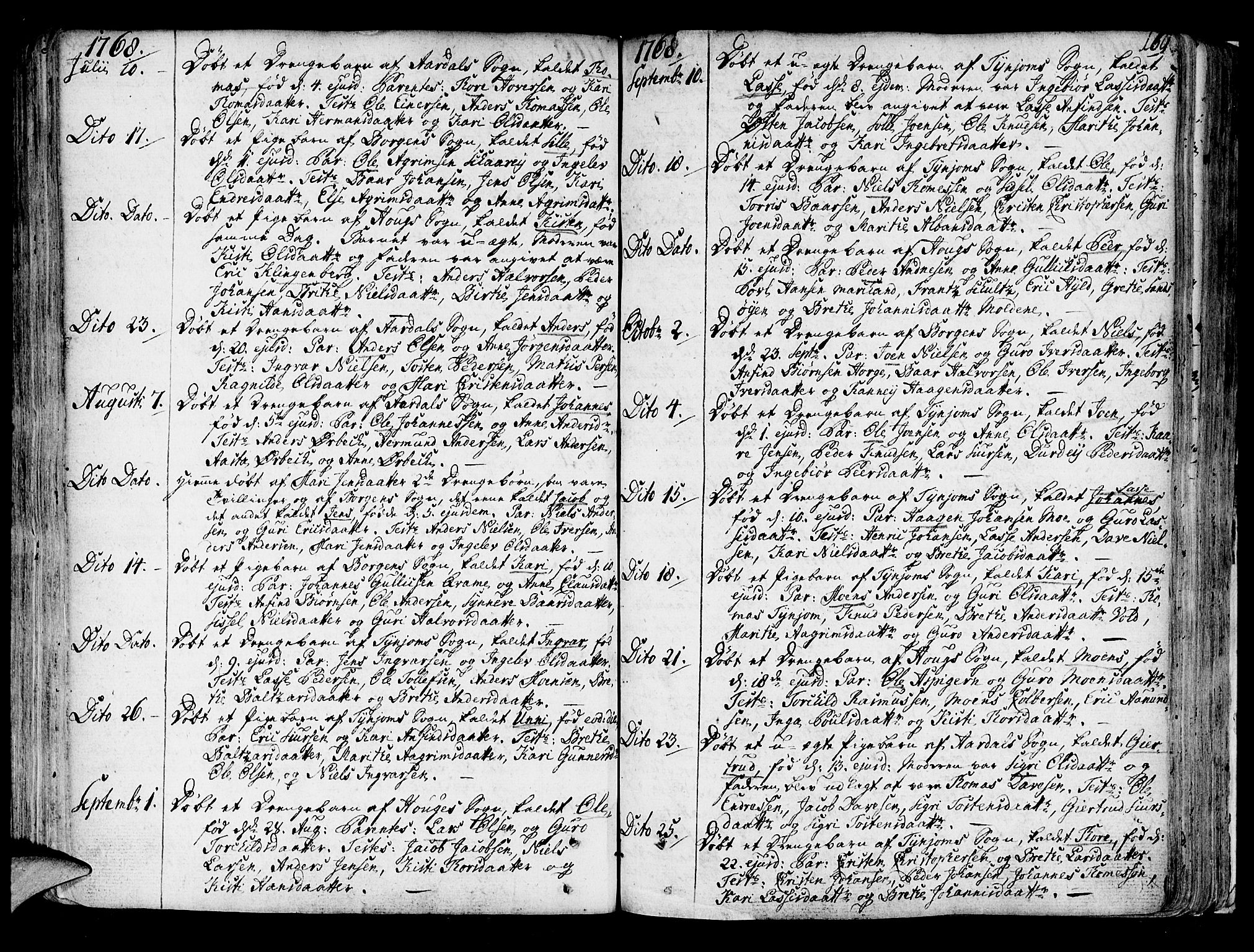 Lærdal sokneprestembete, SAB/A-81201: Ministerialbok nr. A 2, 1752-1782, s. 169