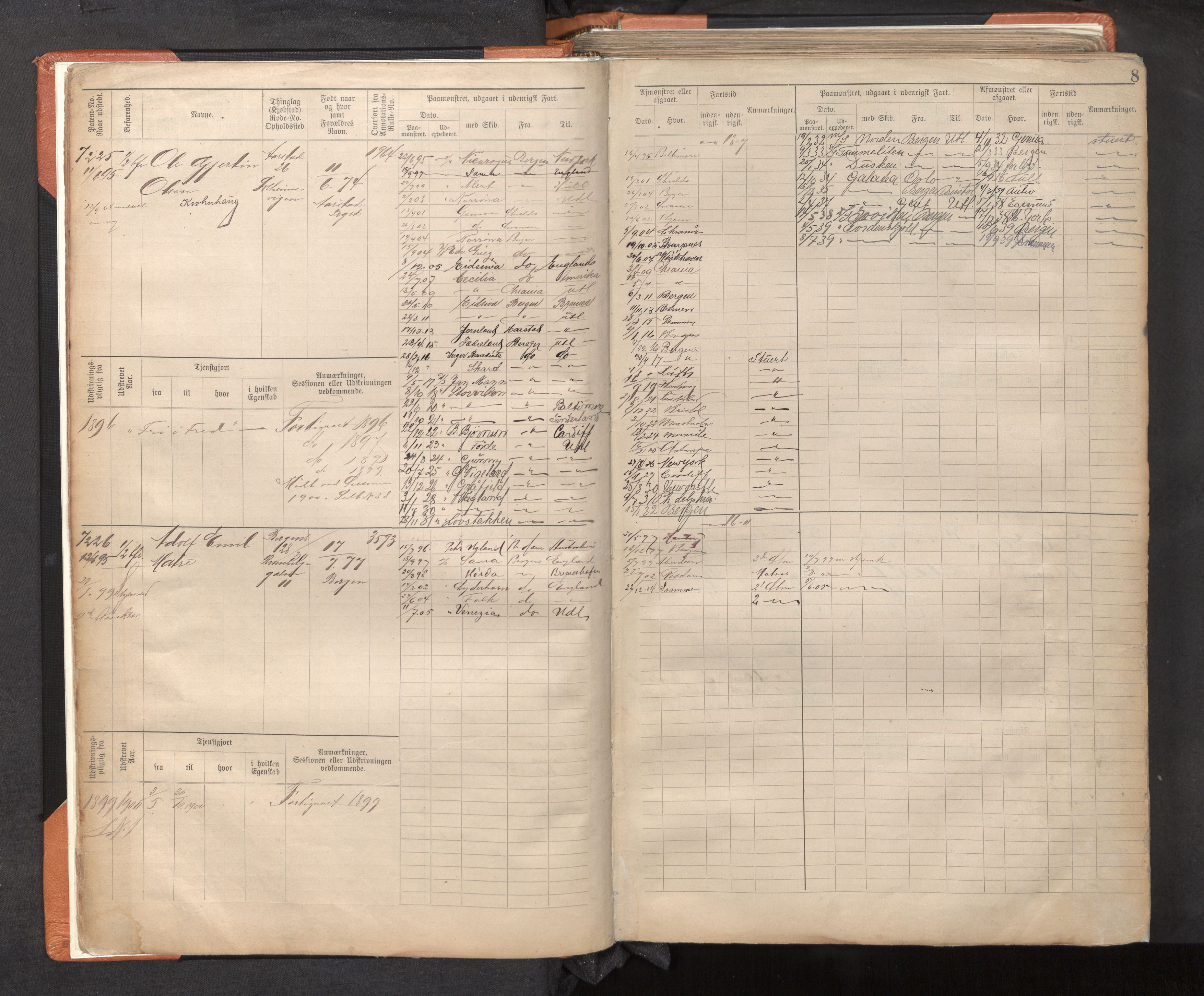Innrulleringssjefen i Bergen, AV/SAB-A-100050/F/Fc/L0012: Sjøfartshovedrulle, nr. 7211 - 8168, 1895-1900, s. 8