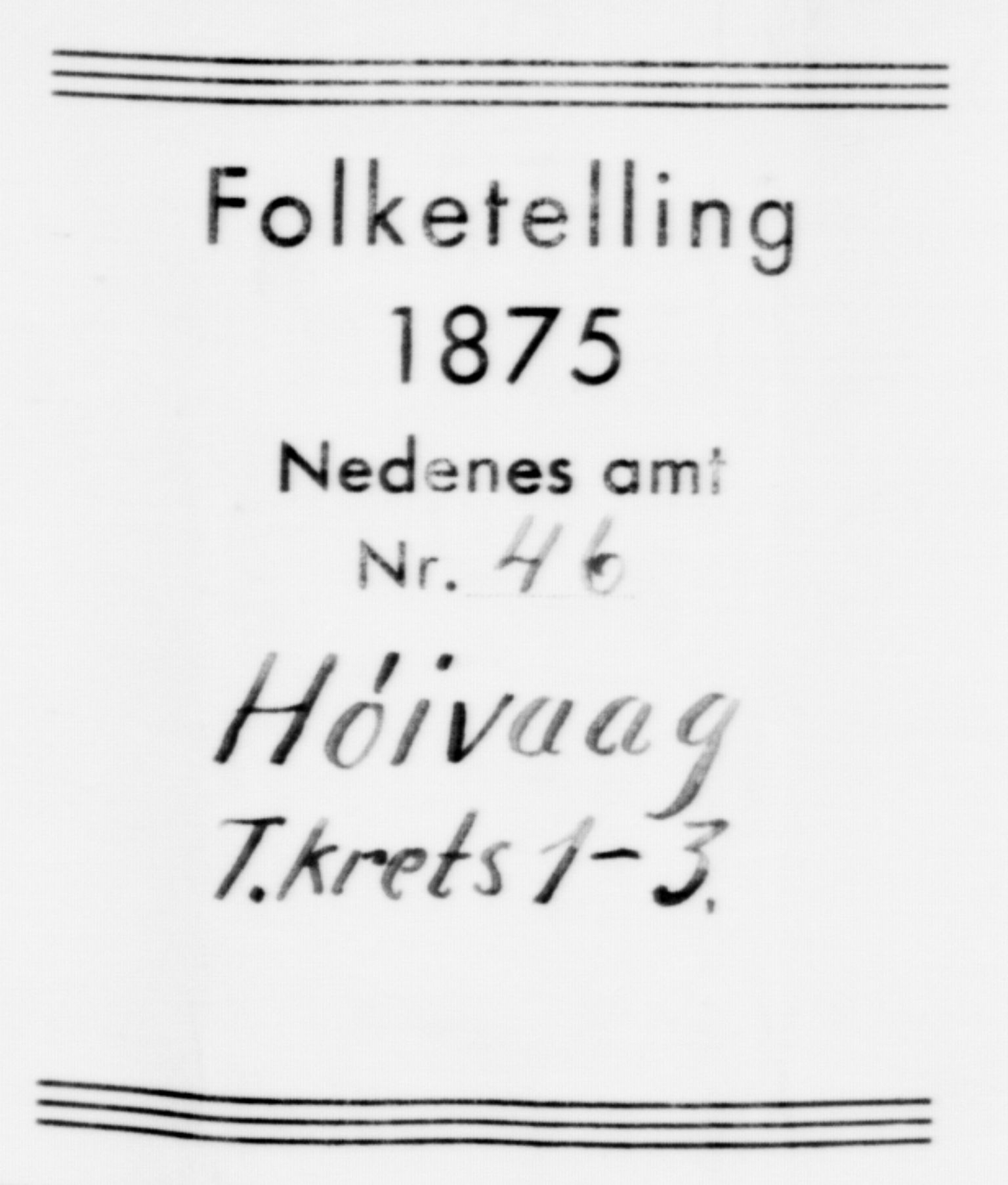 SAK, Folketelling 1875 for 0927P Høvåg prestegjeld, 1875, s. 41