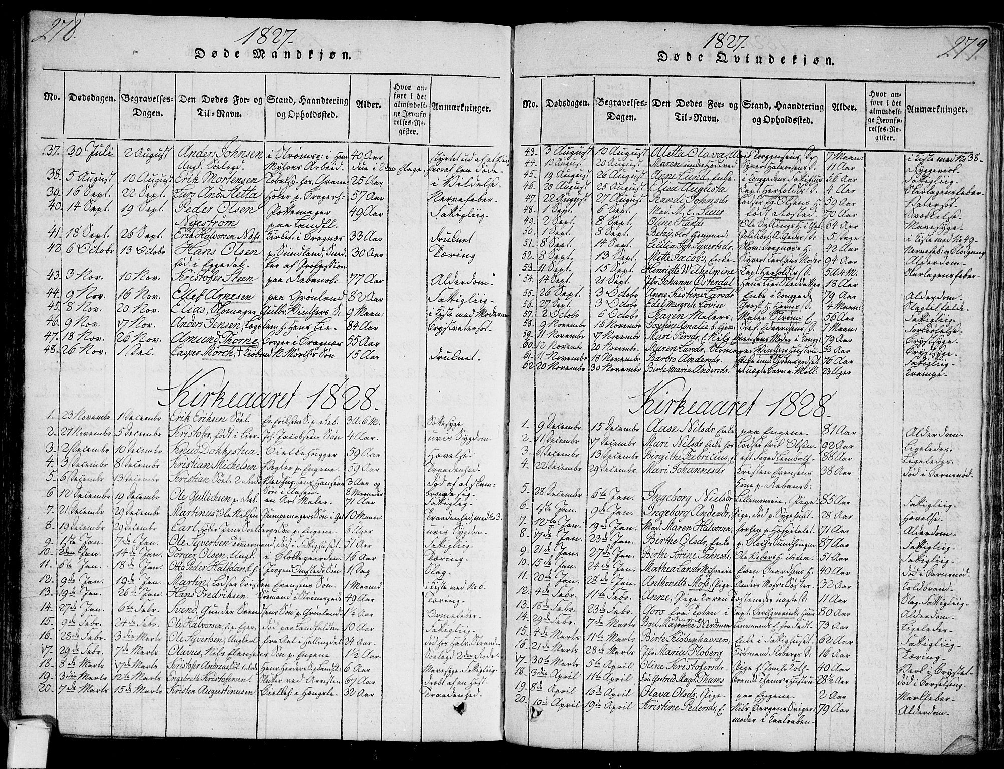 Bragernes kirkebøker, AV/SAKO-A-6/G/Ga/L0001: Klokkerbok nr. 1, 1815-1829, s. 278-279