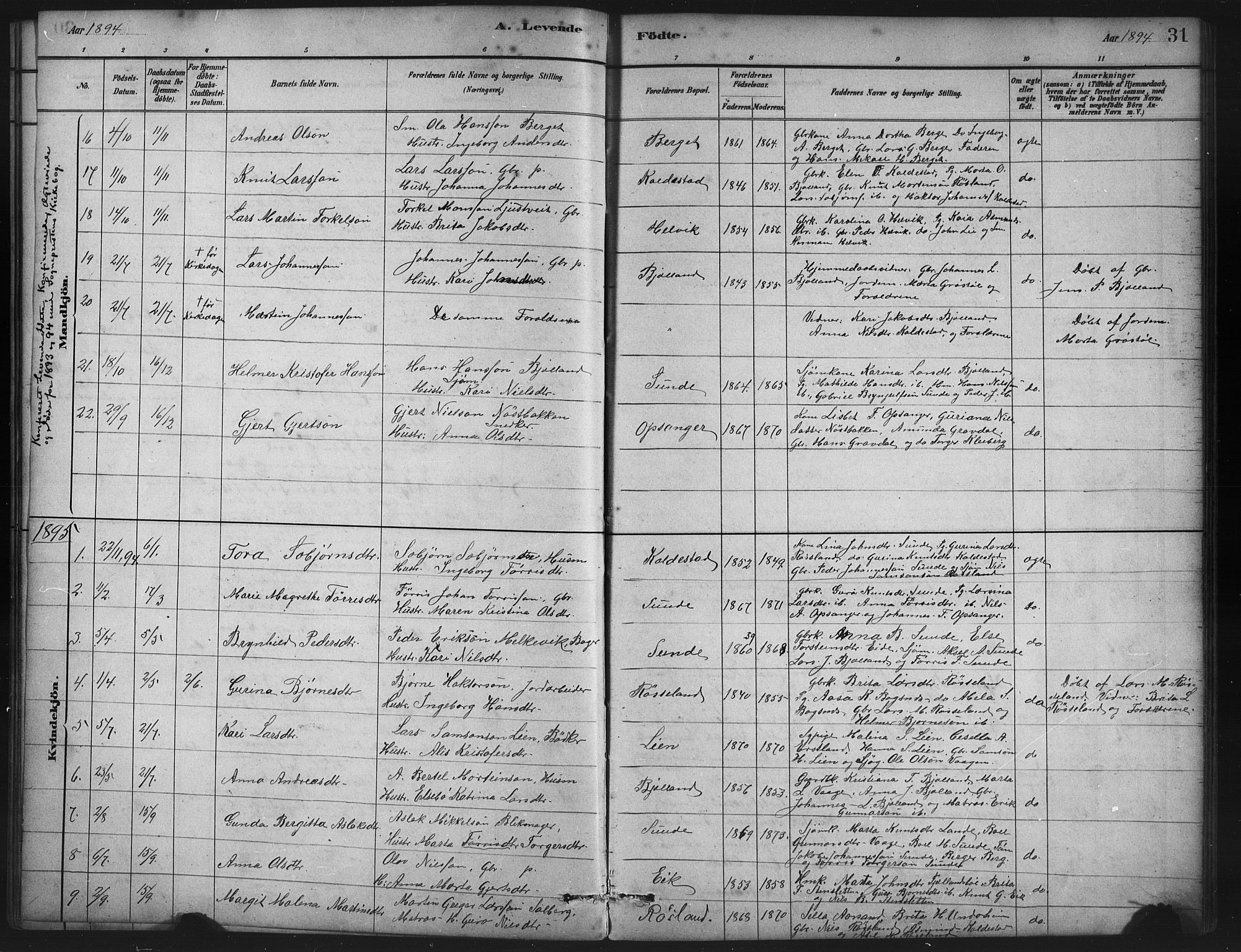 Husnes Sokneprestembete, AV/SAB-A-75901/H/Hab: Klokkerbok nr. A 2, 1881-1917, s. 31