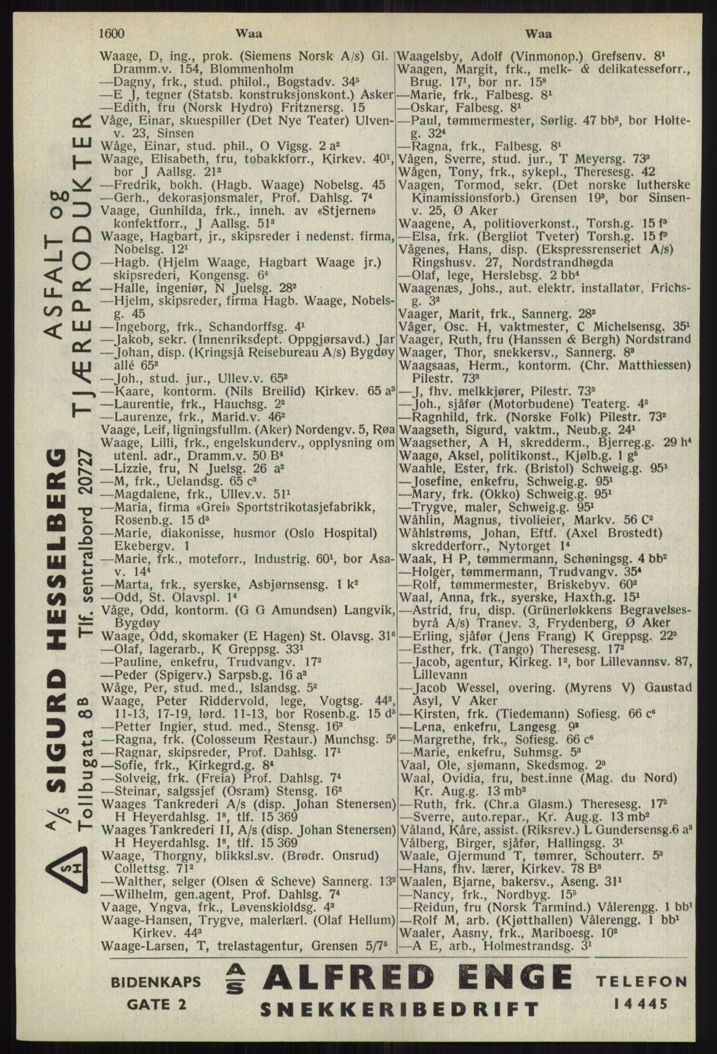Kristiania/Oslo adressebok, PUBL/-, 1941, s. 1600