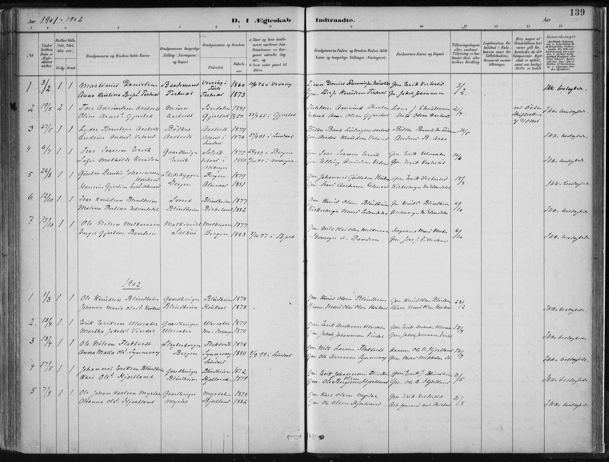 Hamre sokneprestembete, AV/SAB-A-75501/H/Ha/Haa/Haad/L0001: Ministerialbok nr. D  1, 1882-1906, s. 139
