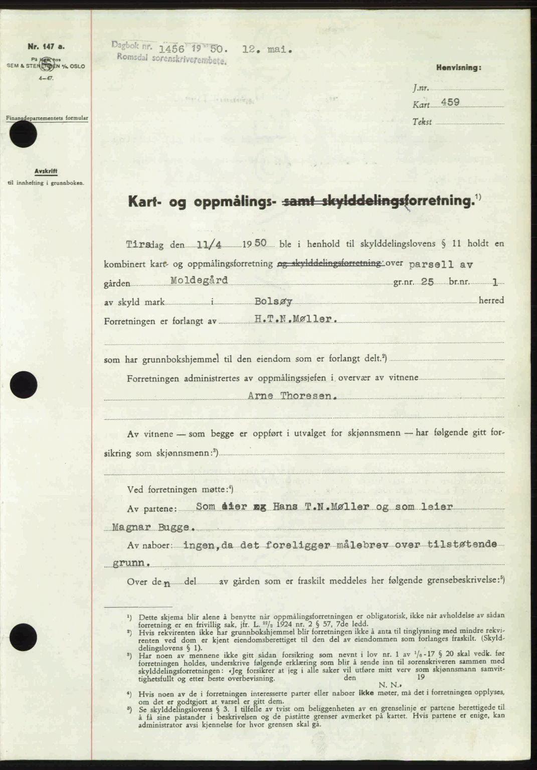 Romsdal sorenskriveri, SAT/A-4149/1/2/2C: Pantebok nr. A33, 1950-1950, Dagboknr: 1456/1950