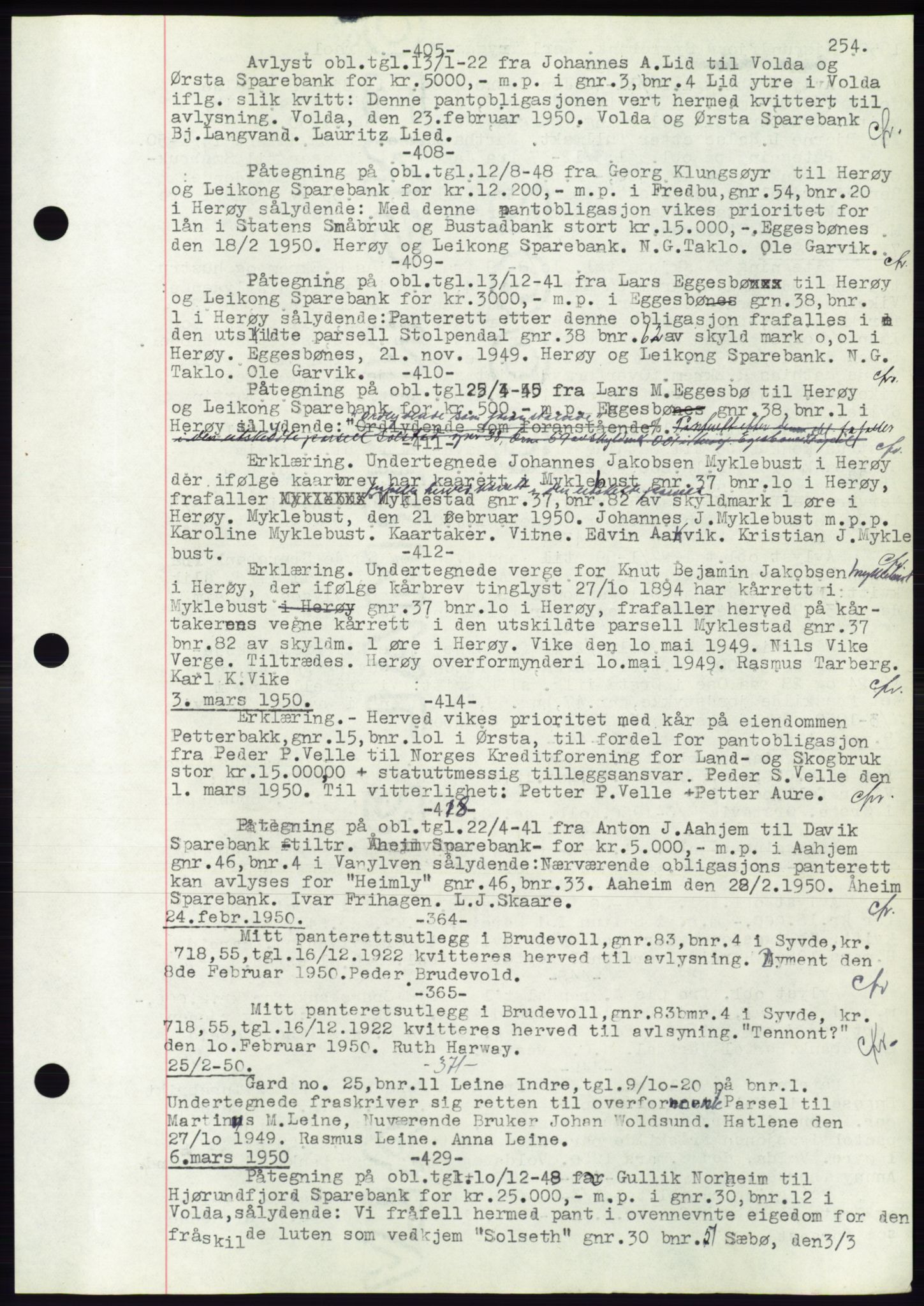 Søre Sunnmøre sorenskriveri, AV/SAT-A-4122/1/2/2C/L0072: Pantebok nr. 66, 1941-1955, Dagboknr: 405/1950