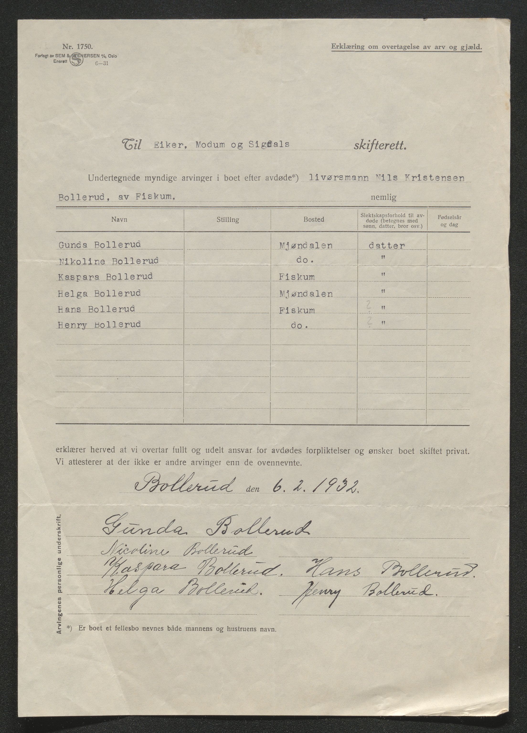 Eiker, Modum og Sigdal sorenskriveri, AV/SAKO-A-123/H/Ha/Hab/L0046: Dødsfallsmeldinger, 1930-1931, s. 1224