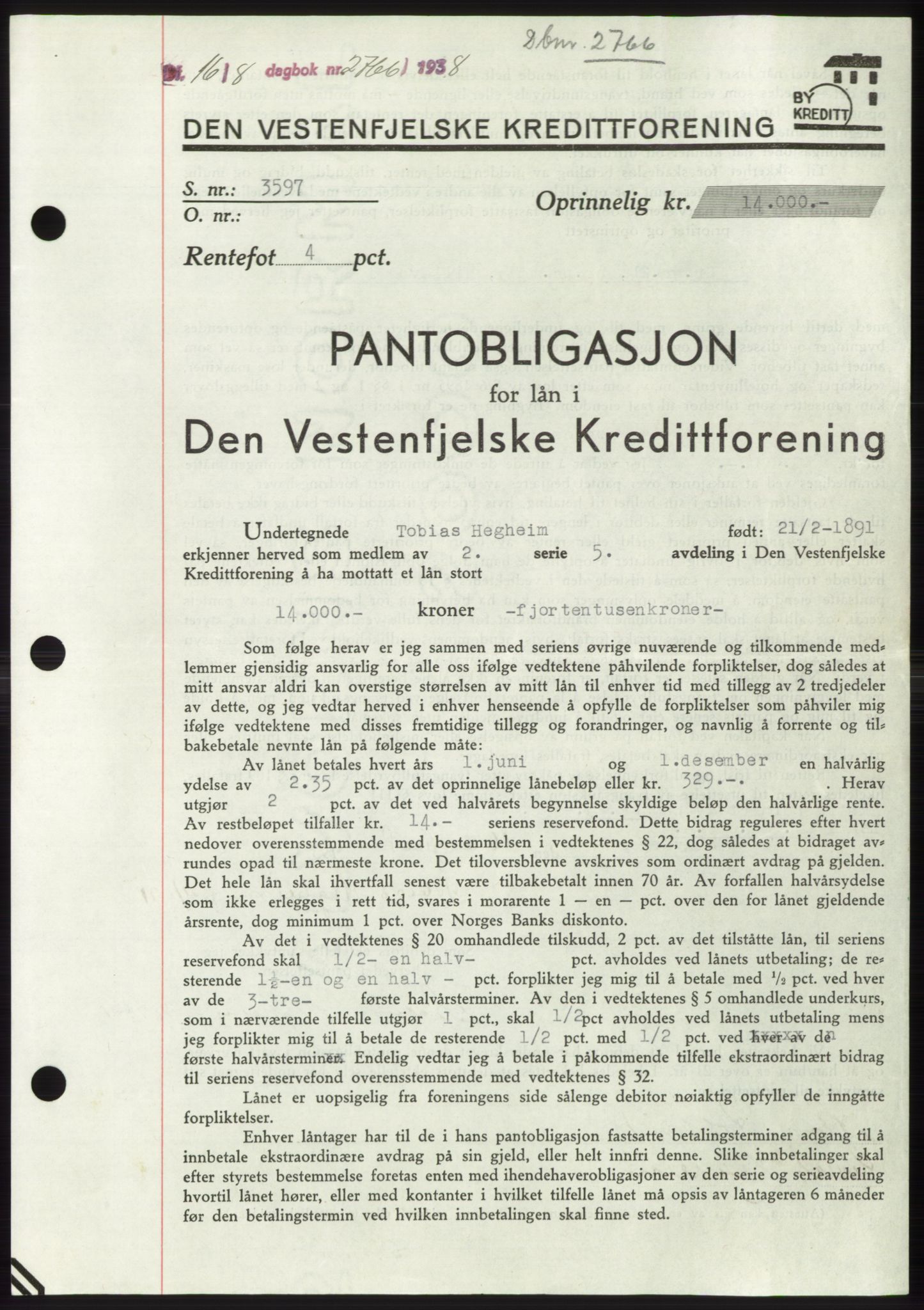 Jæren sorenskriveri, SAST/A-100310/03/G/Gba/L0071: Pantebok, 1938-1938, Dagboknr: 2766/1938