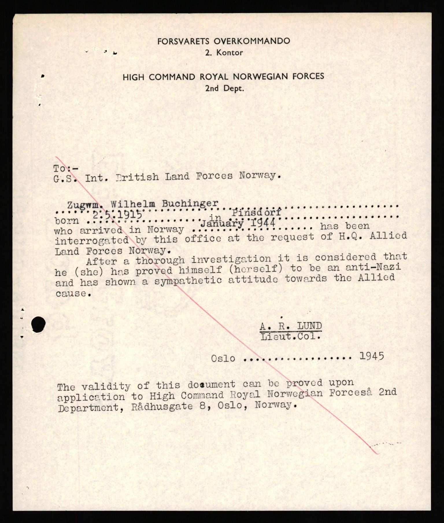 Forsvaret, Forsvarets overkommando II, AV/RA-RAFA-3915/D/Db/L0038: CI Questionaires. Tyske okkupasjonsstyrker i Norge. Østerrikere., 1945-1946, s. 130