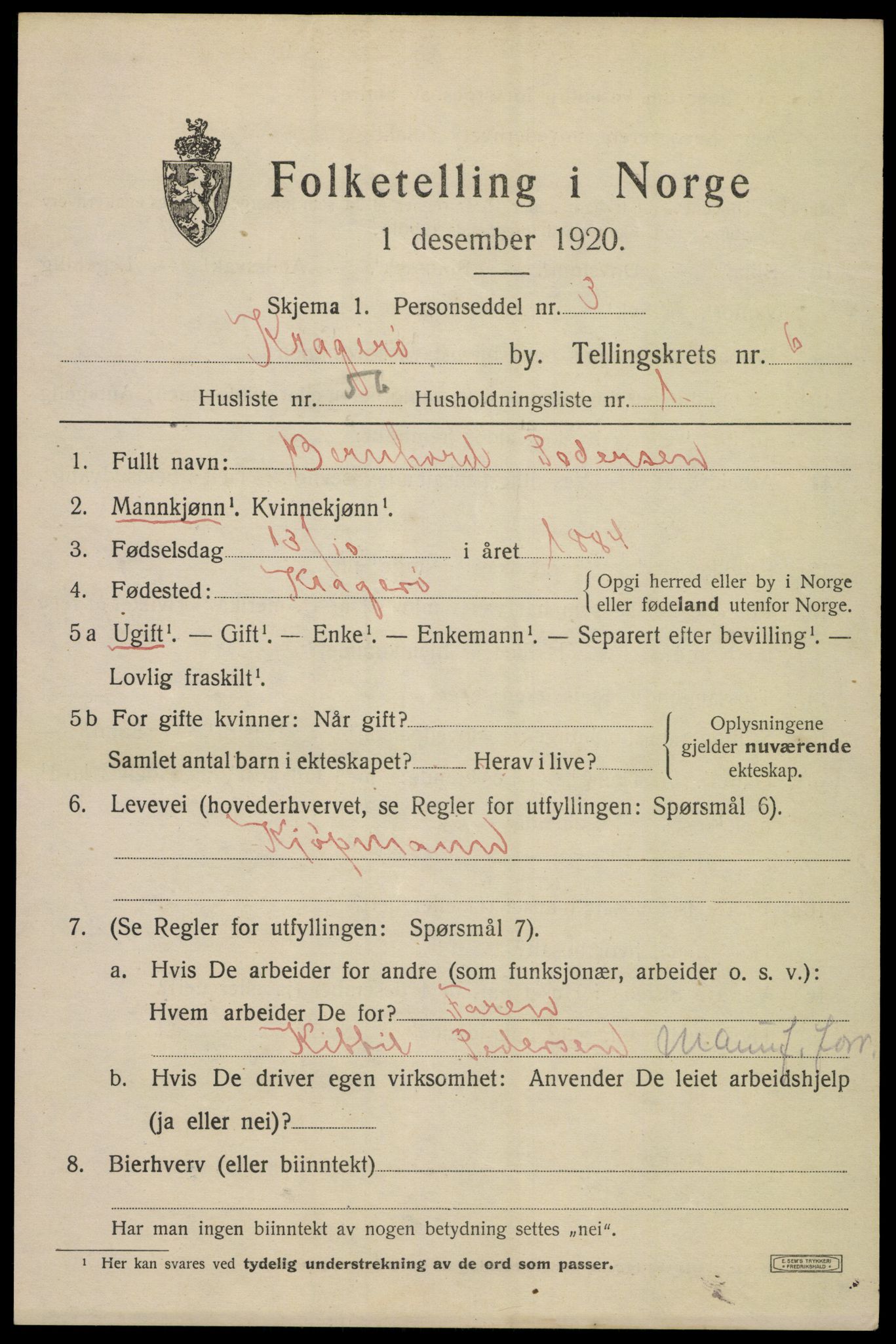 SAKO, Folketelling 1920 for 0801 Kragerø kjøpstad, 1920, s. 9703