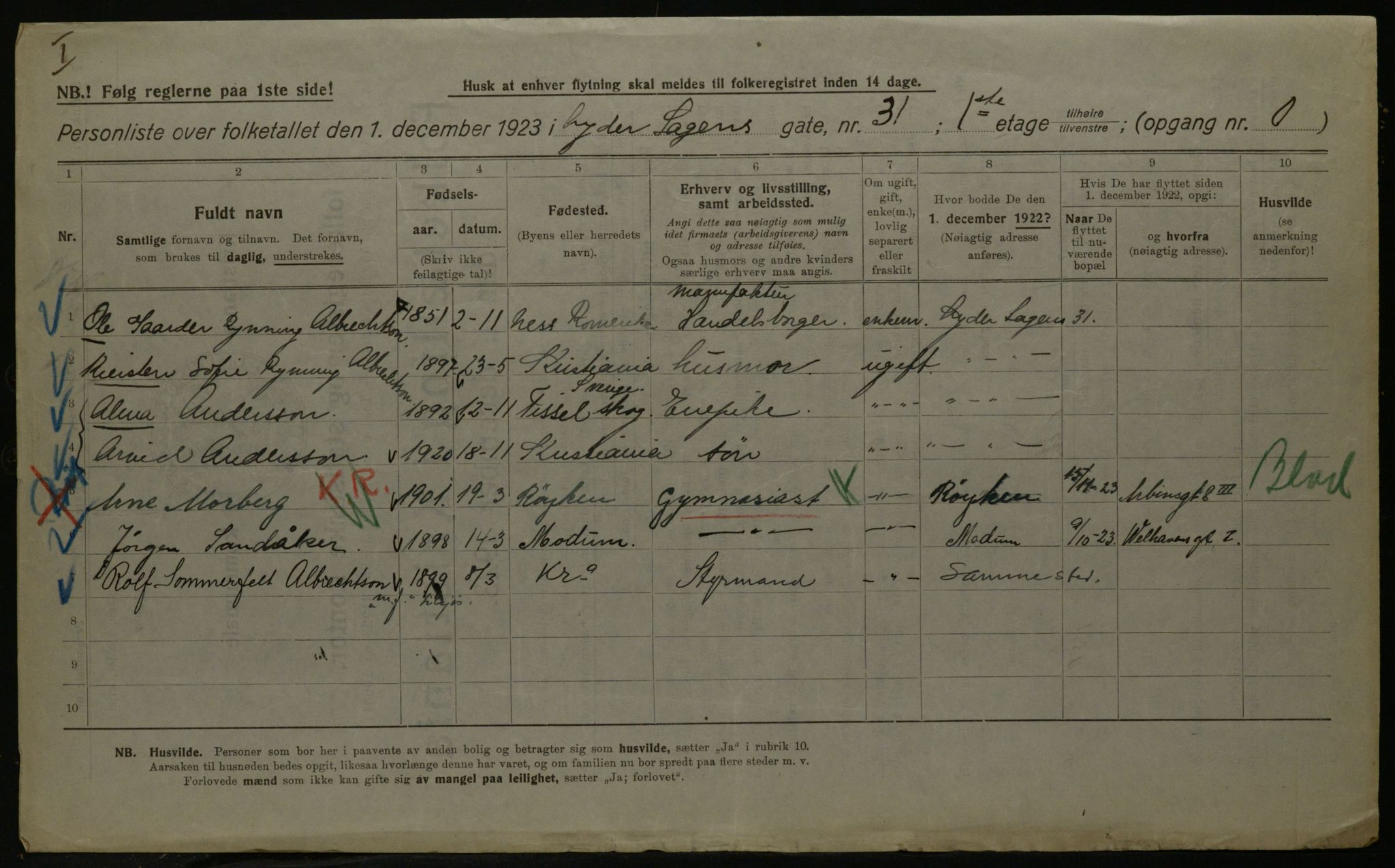 OBA, Kommunal folketelling 1.12.1923 for Kristiania, 1923, s. 65119