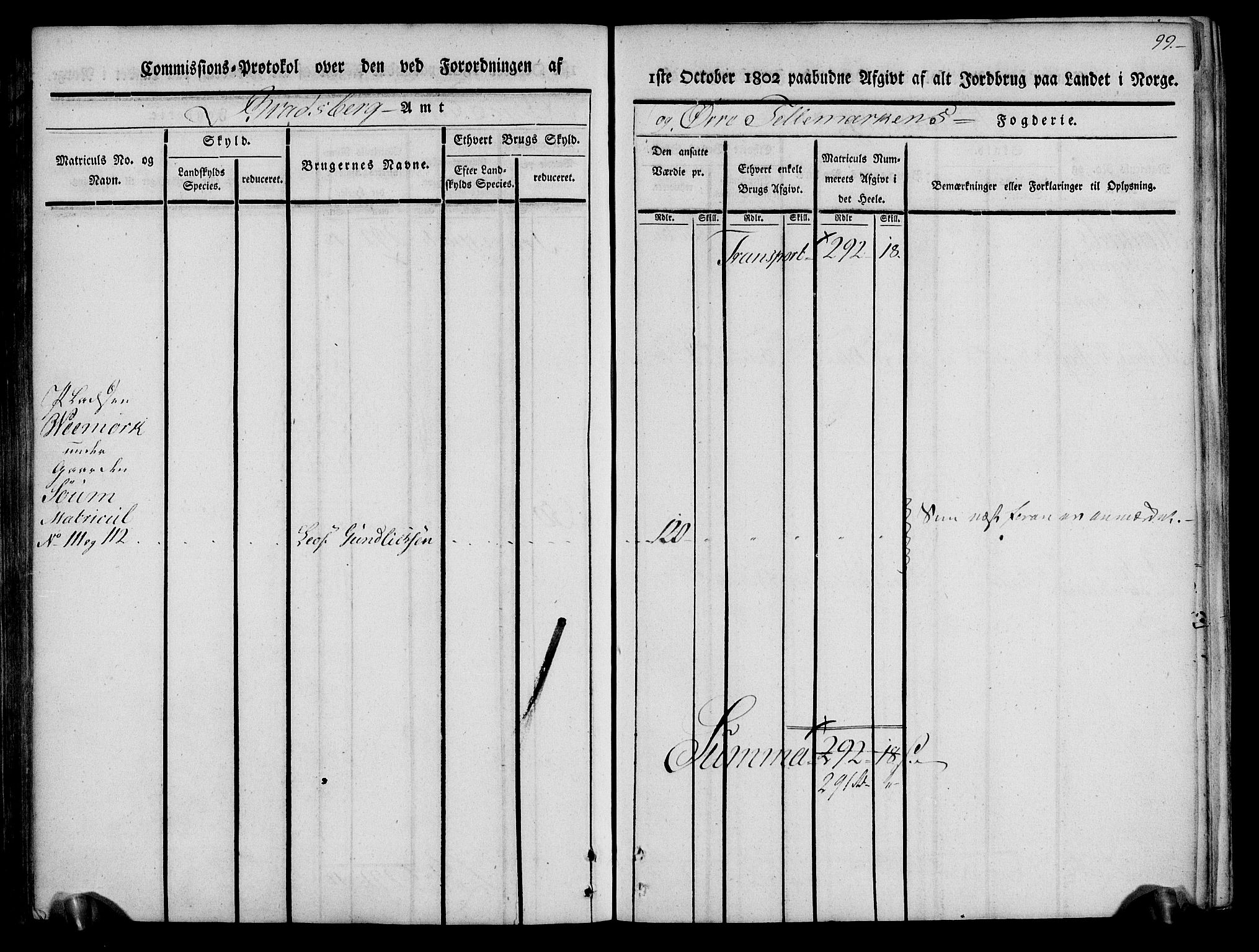 Rentekammeret inntil 1814, Realistisk ordnet avdeling, RA/EA-4070/N/Ne/Nea/L0074: Øvre Telemarken fogderi. Kommisjonsprotokoll for fogderiets østre del - Tinn, Hjartdal og Seljord prestegjeld., 1803, s. 99