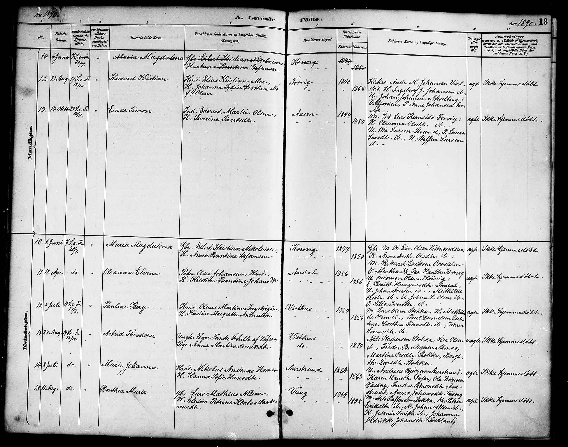 Ministerialprotokoller, klokkerbøker og fødselsregistre - Nordland, SAT/A-1459/819/L0277: Klokkerbok nr. 819C03, 1888-1917, s. 13