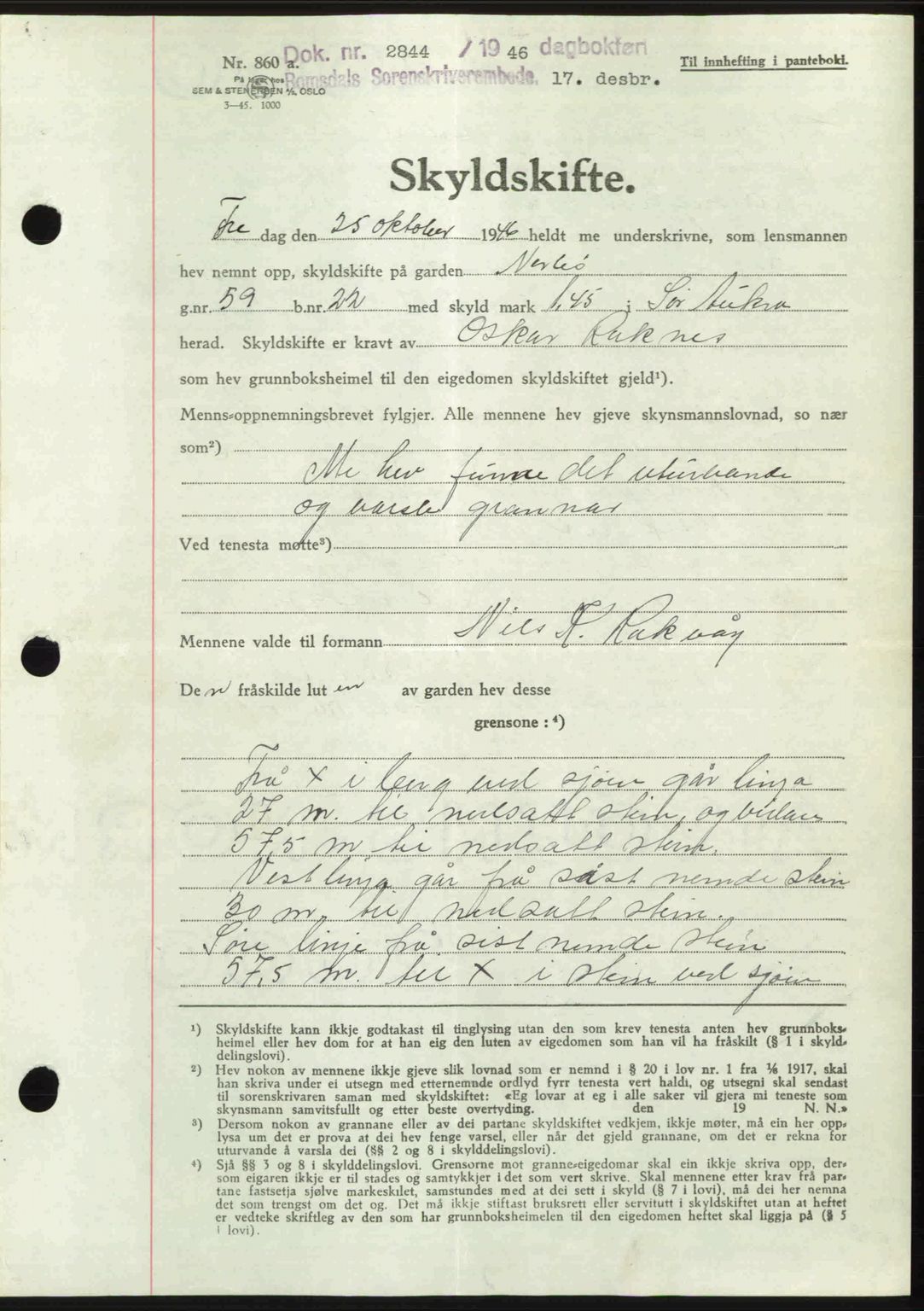 Romsdal sorenskriveri, AV/SAT-A-4149/1/2/2C: Pantebok nr. A21, 1946-1946, Dagboknr: 2844/1946