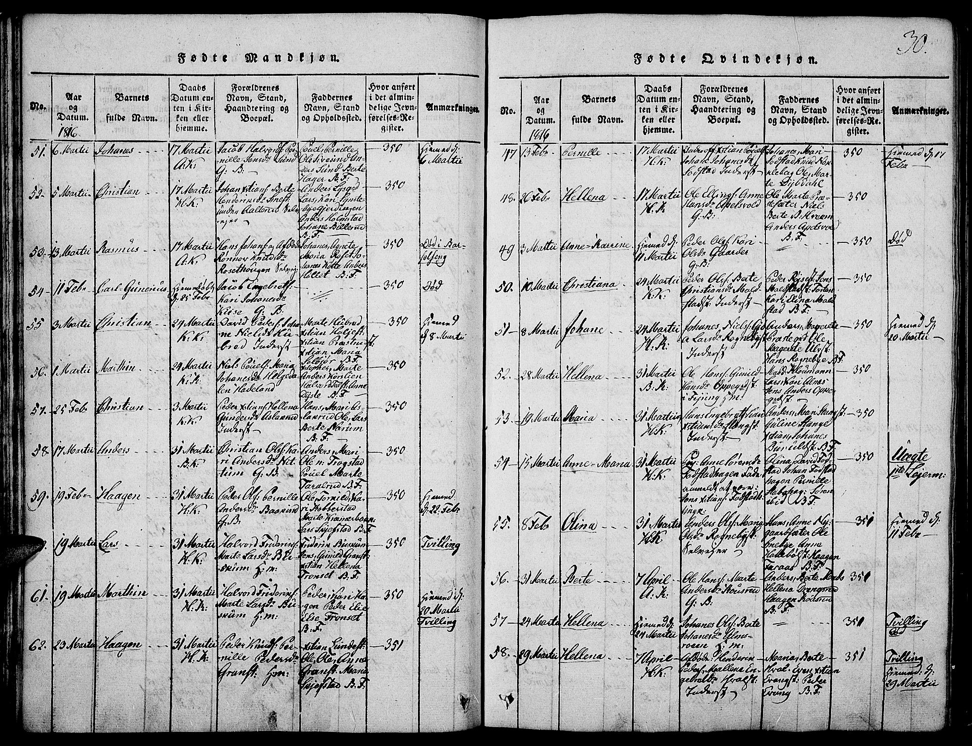 Toten prestekontor, AV/SAH-PREST-102/H/Ha/Haa/L0009: Ministerialbok nr. 9, 1814-1820, s. 30