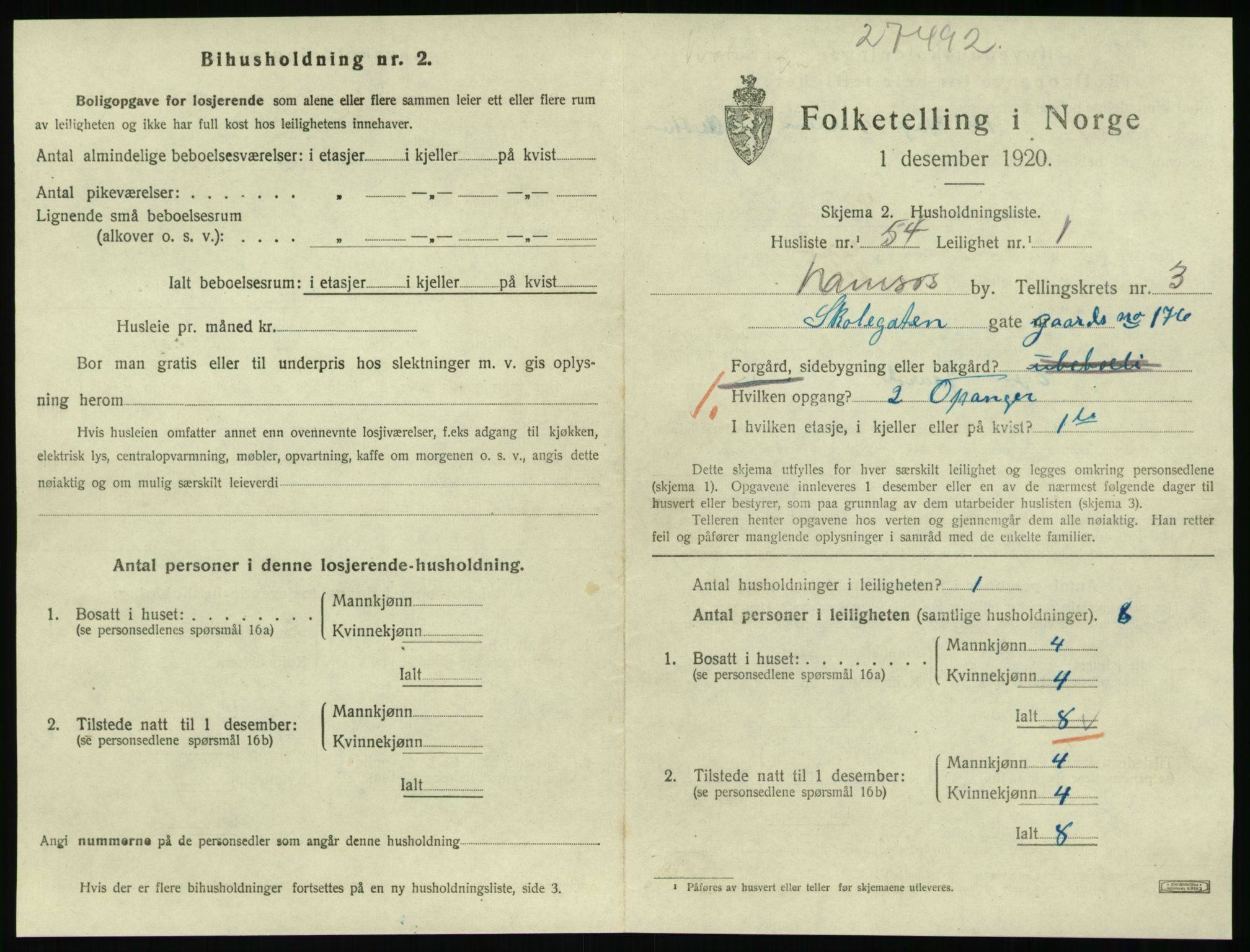 SAT, Folketelling 1920 for 1703 Namsos ladested, 1920, s. 1329