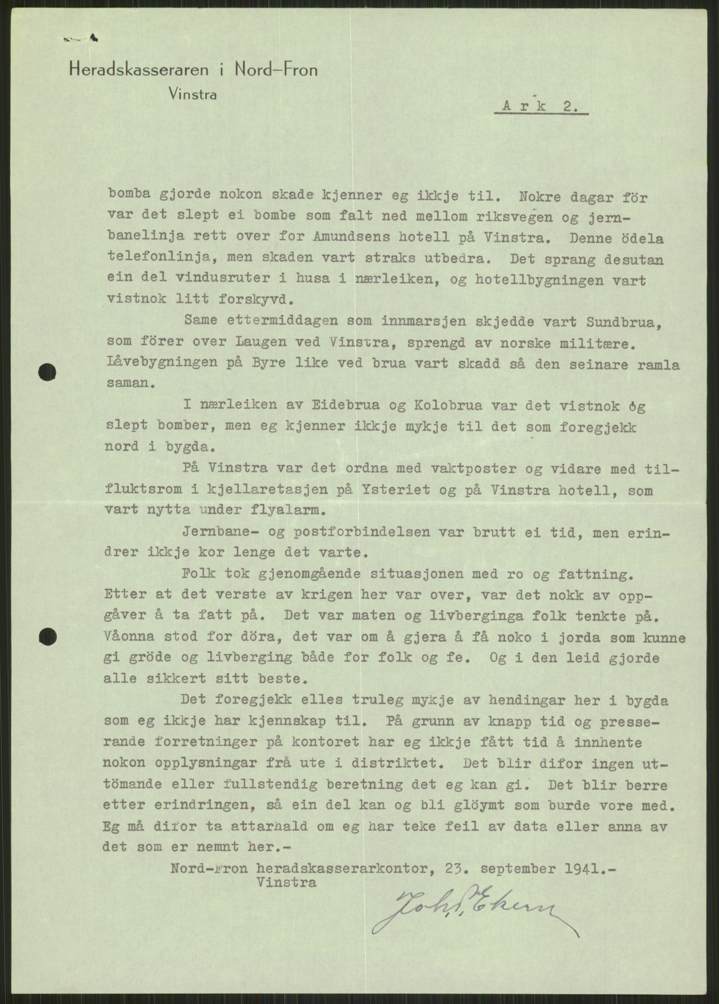 Forsvaret, Forsvarets krigshistoriske avdeling, AV/RA-RAFA-2017/Y/Ya/L0014: II-C-11-31 - Fylkesmenn.  Rapporter om krigsbegivenhetene 1940., 1940, s. 108